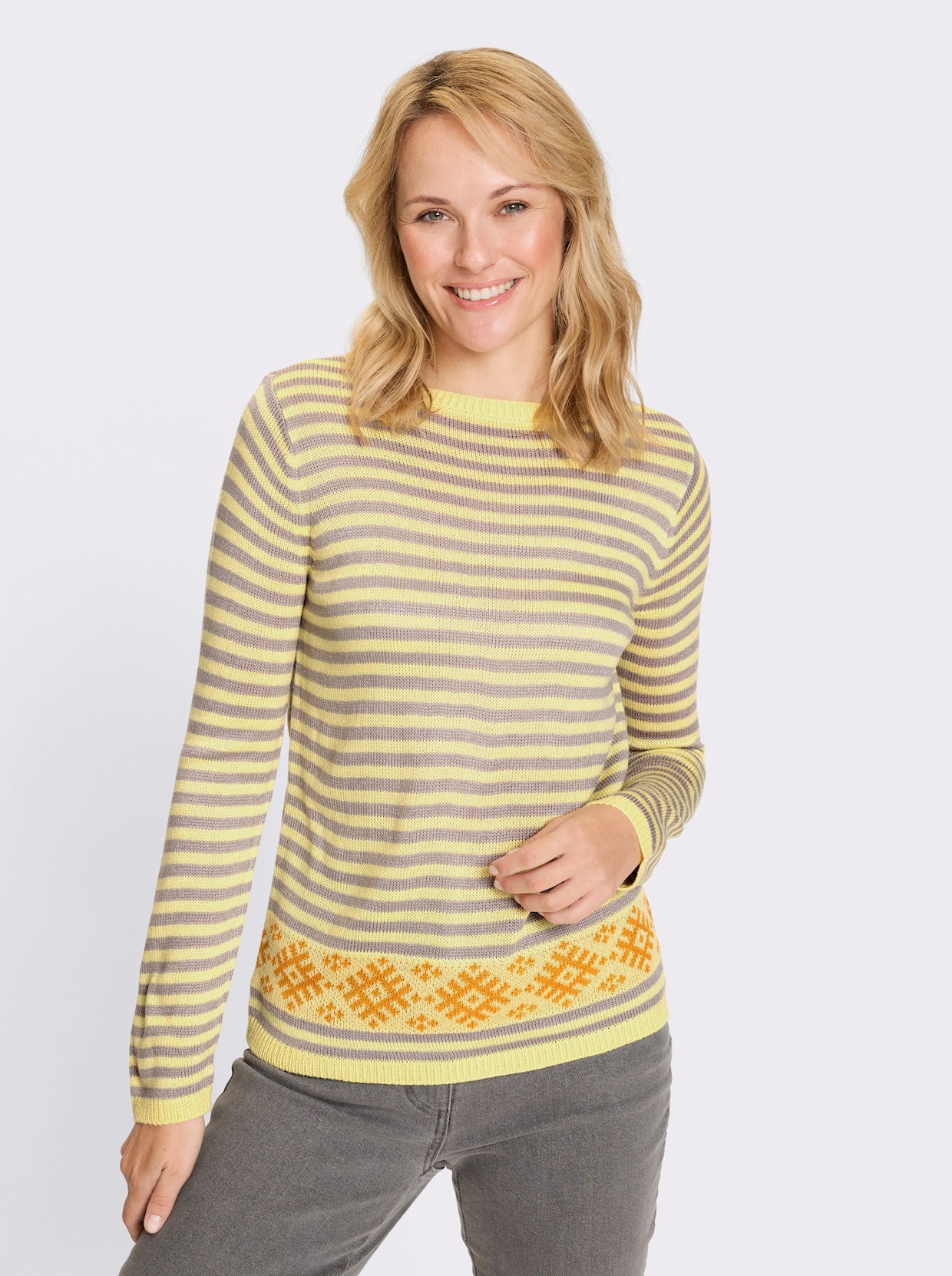 Langarm-Pullover - zitrone-ocker-gemustert