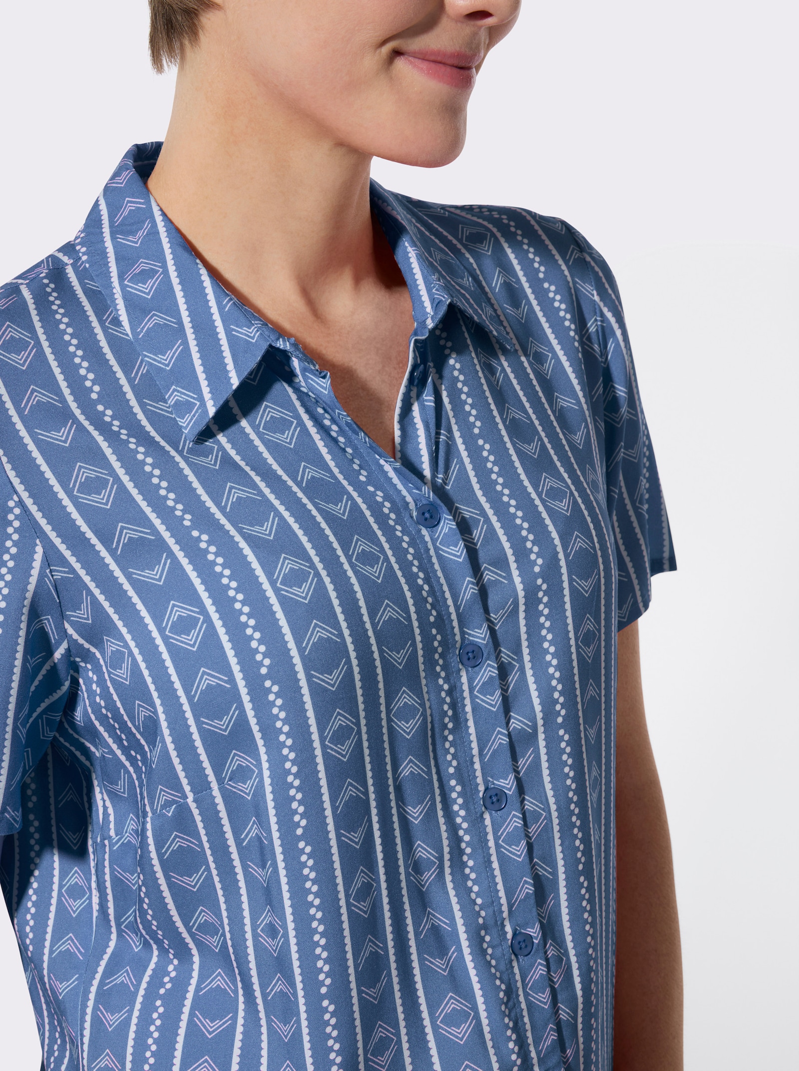Gestreifte Bluse aus reiner Viskose - jeansblau-ecru-gestreift
