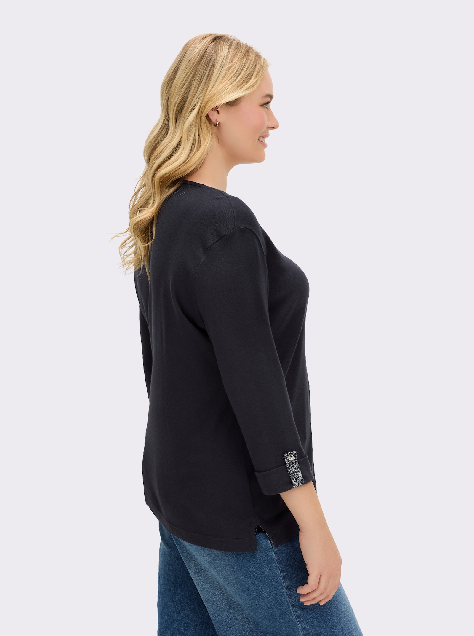 3/4-Arm-Shirt mit Glitzer-Details - marine