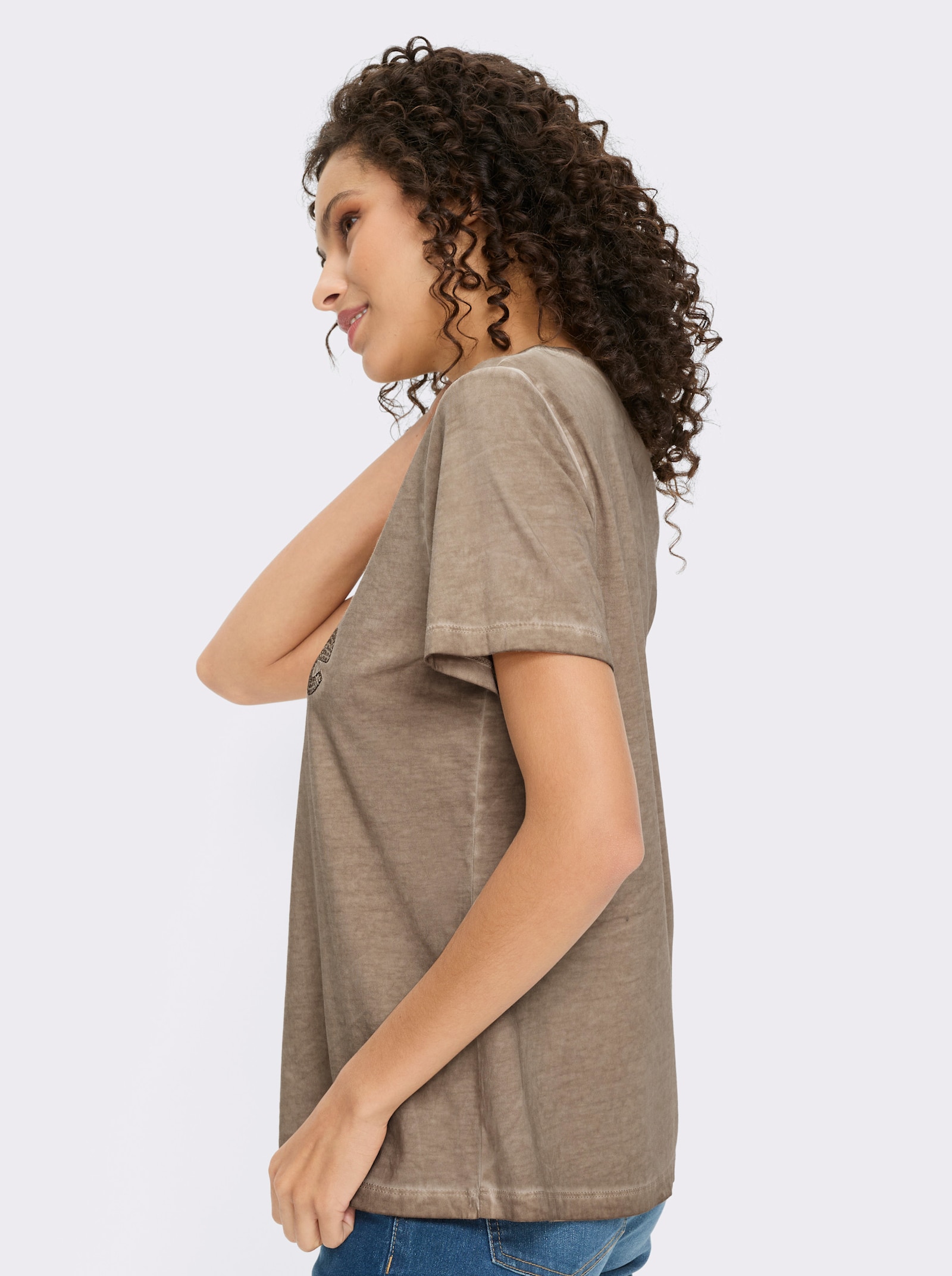 heine Kurzarmshirt mit Schriftzug - taupe