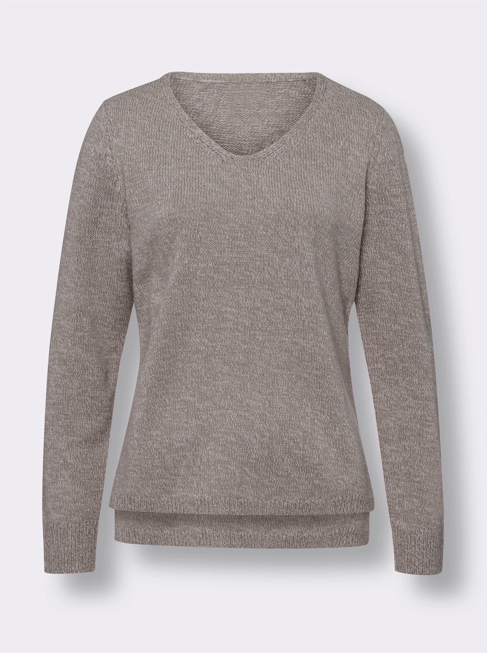 Langarm-Pullover mit Seitenschlitzen - dunkeltaupe-meliert