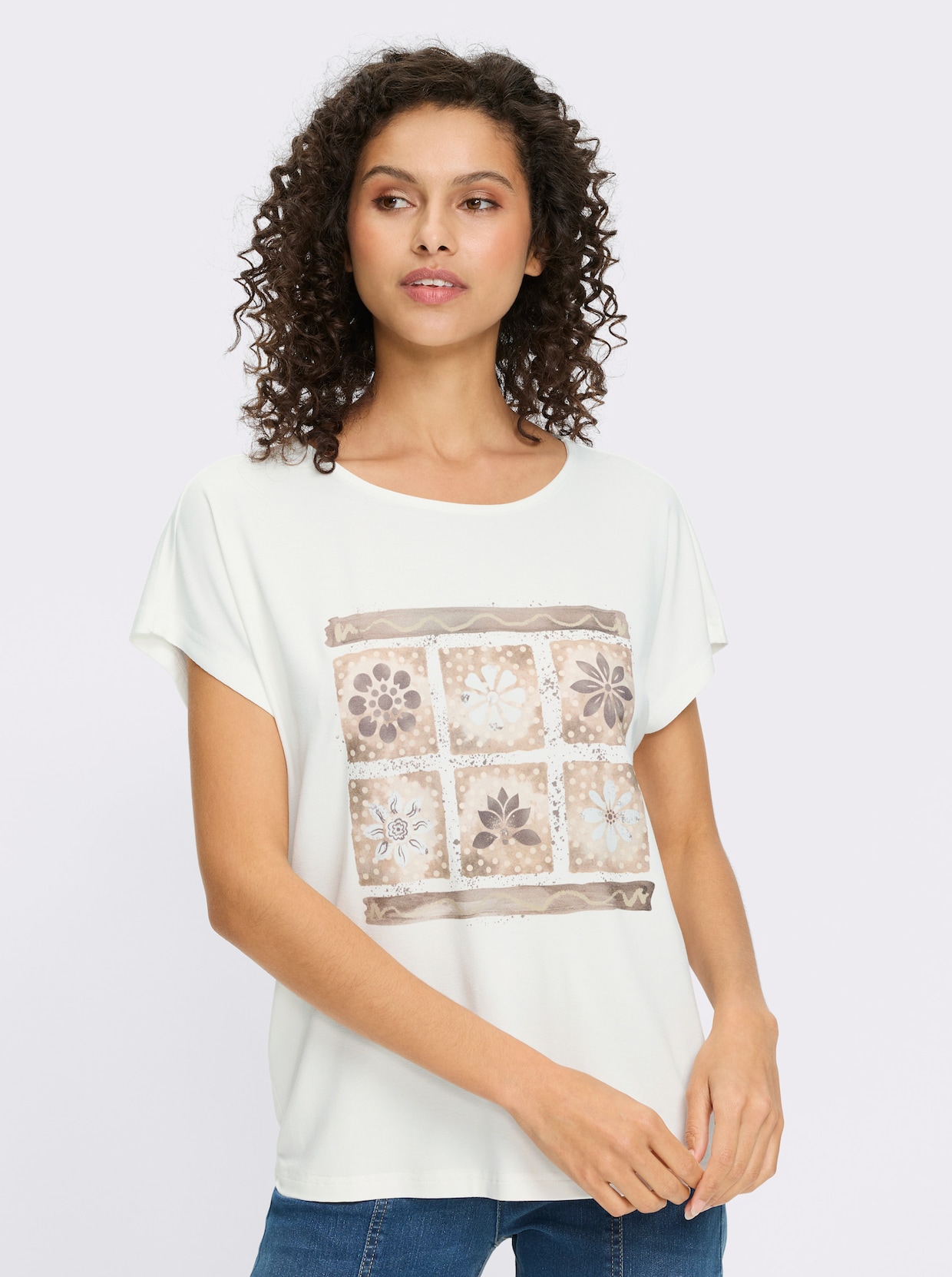 heine Kurzarmshirt - ecru-taupe-bedruckt