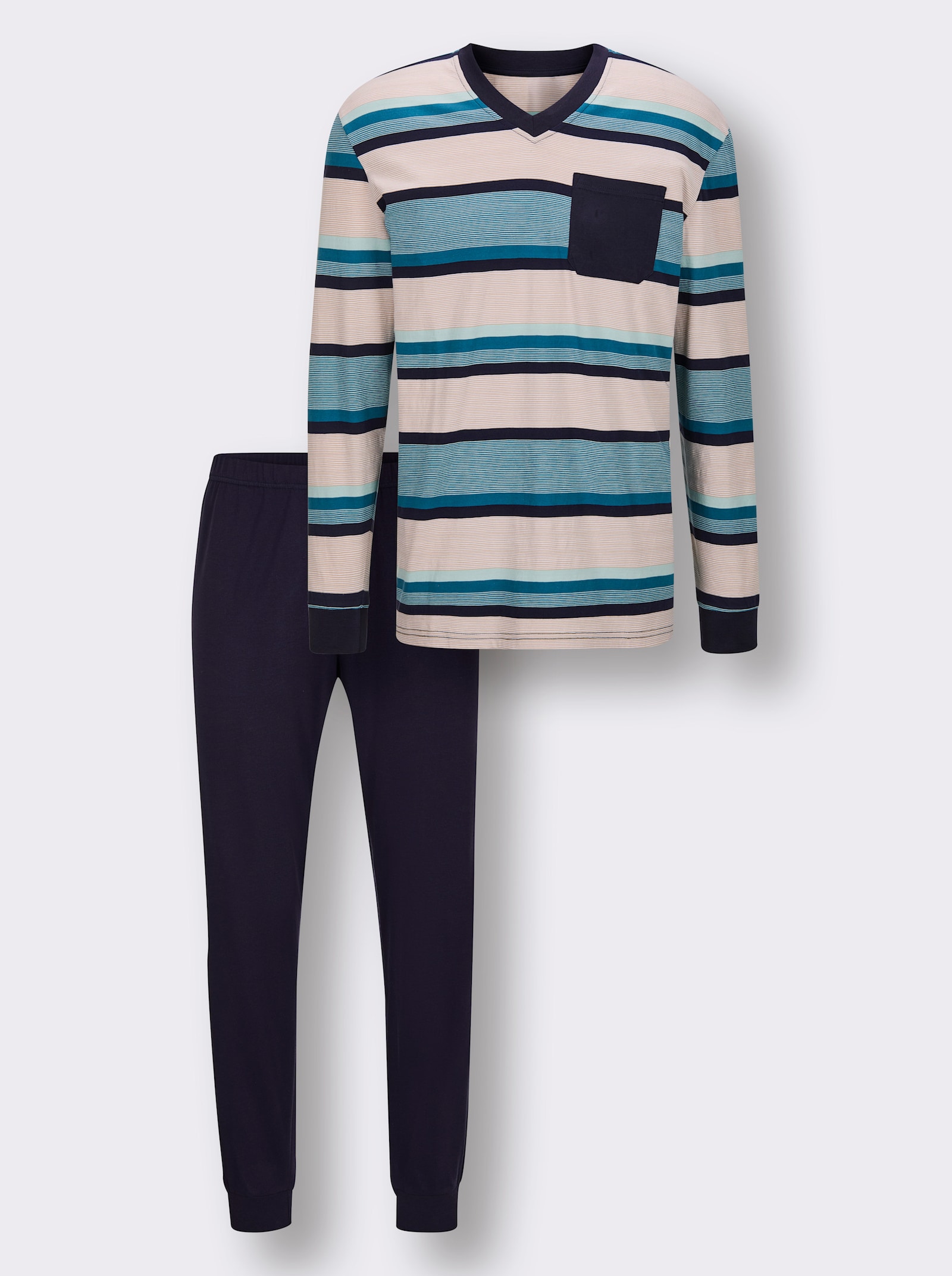wäschepur men Schlafanzug - marine-ecru-geringelt
