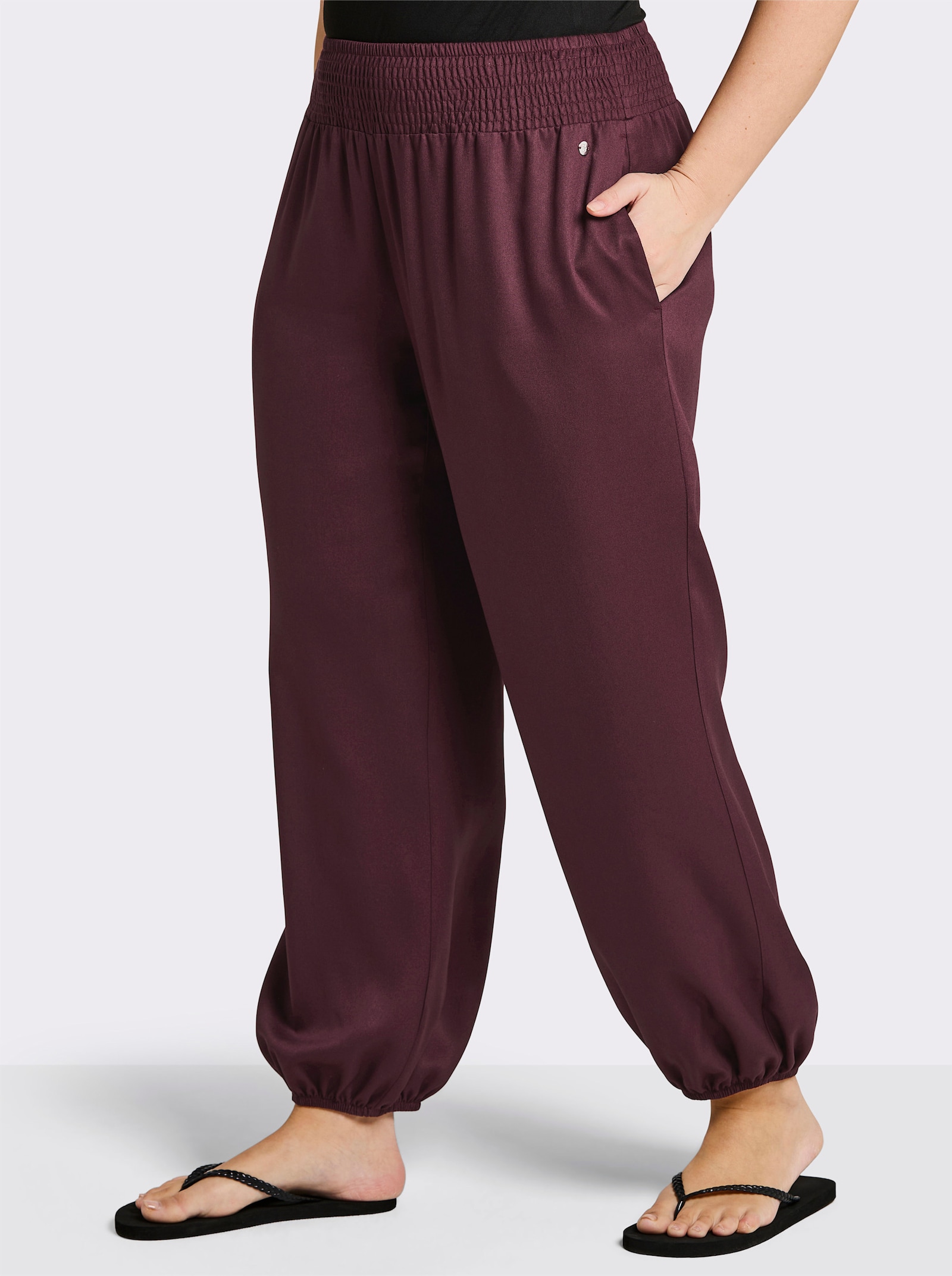 sheego Schlupfhose mit Smokbund, weite Form - burgund