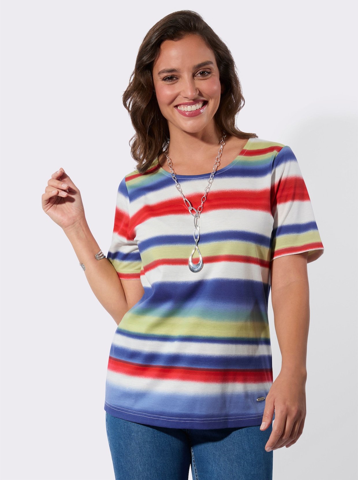 Print-Shirt - jeansblau-rot-bedruckt