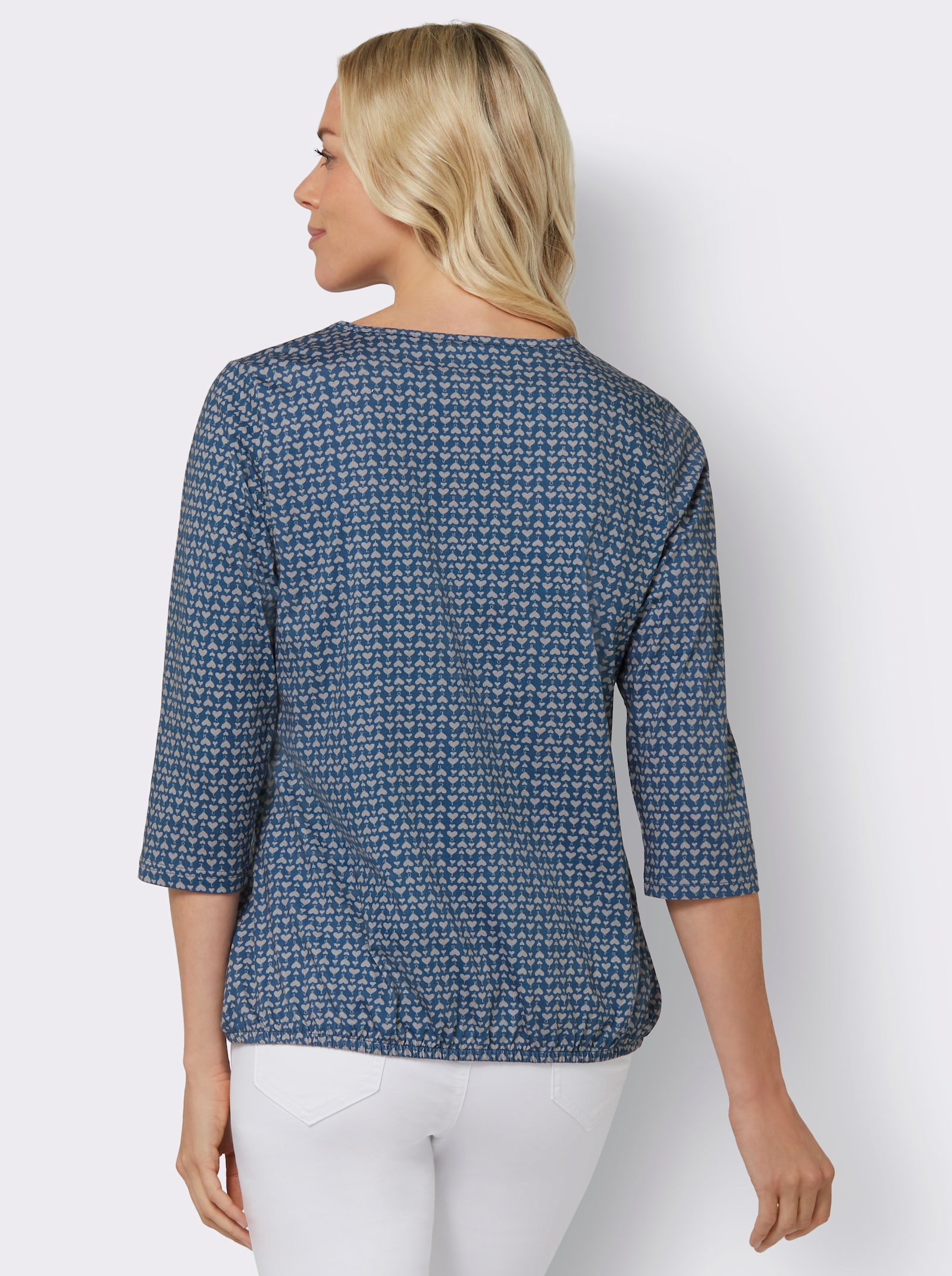 3/4-Arm-Shirt mit Gummizug am Saum - jeansblau-steingrau-bedruckt