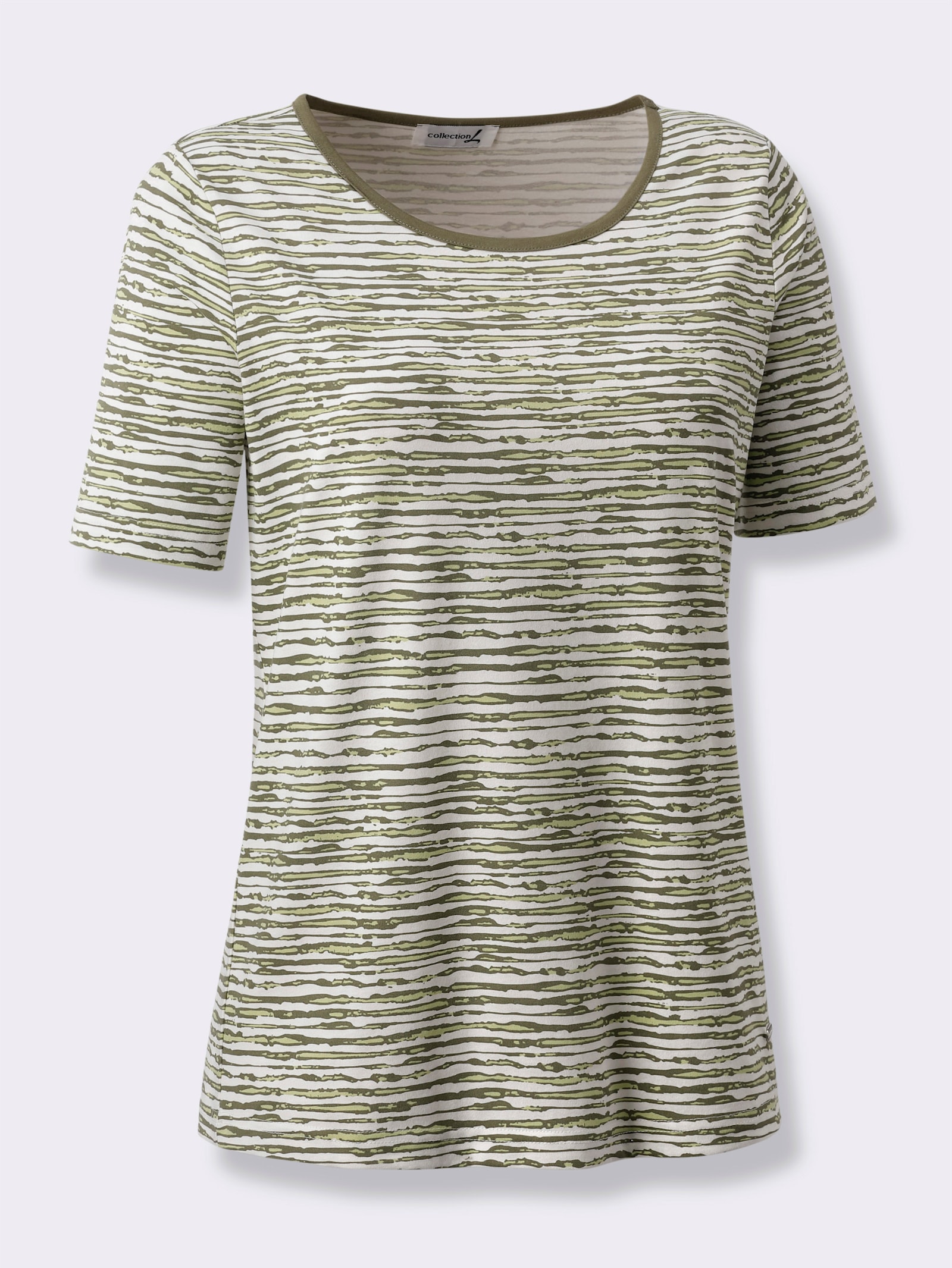 T-Shirt im Ringelmuster - khaki-lindgrün-bedruckt