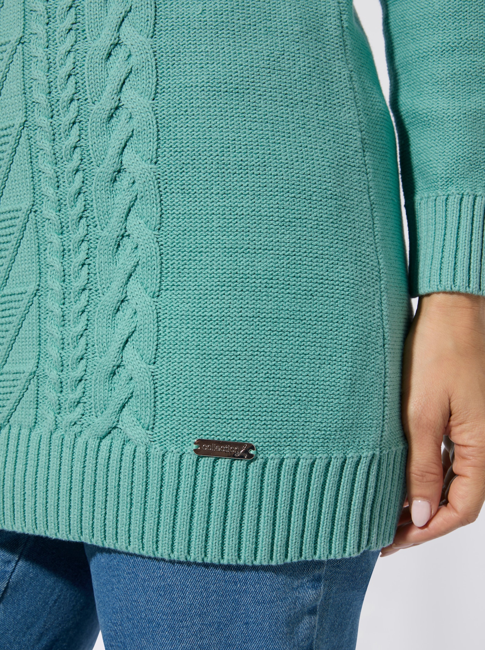 Longpullover mit Zopf-Struktur-Muster - salbei