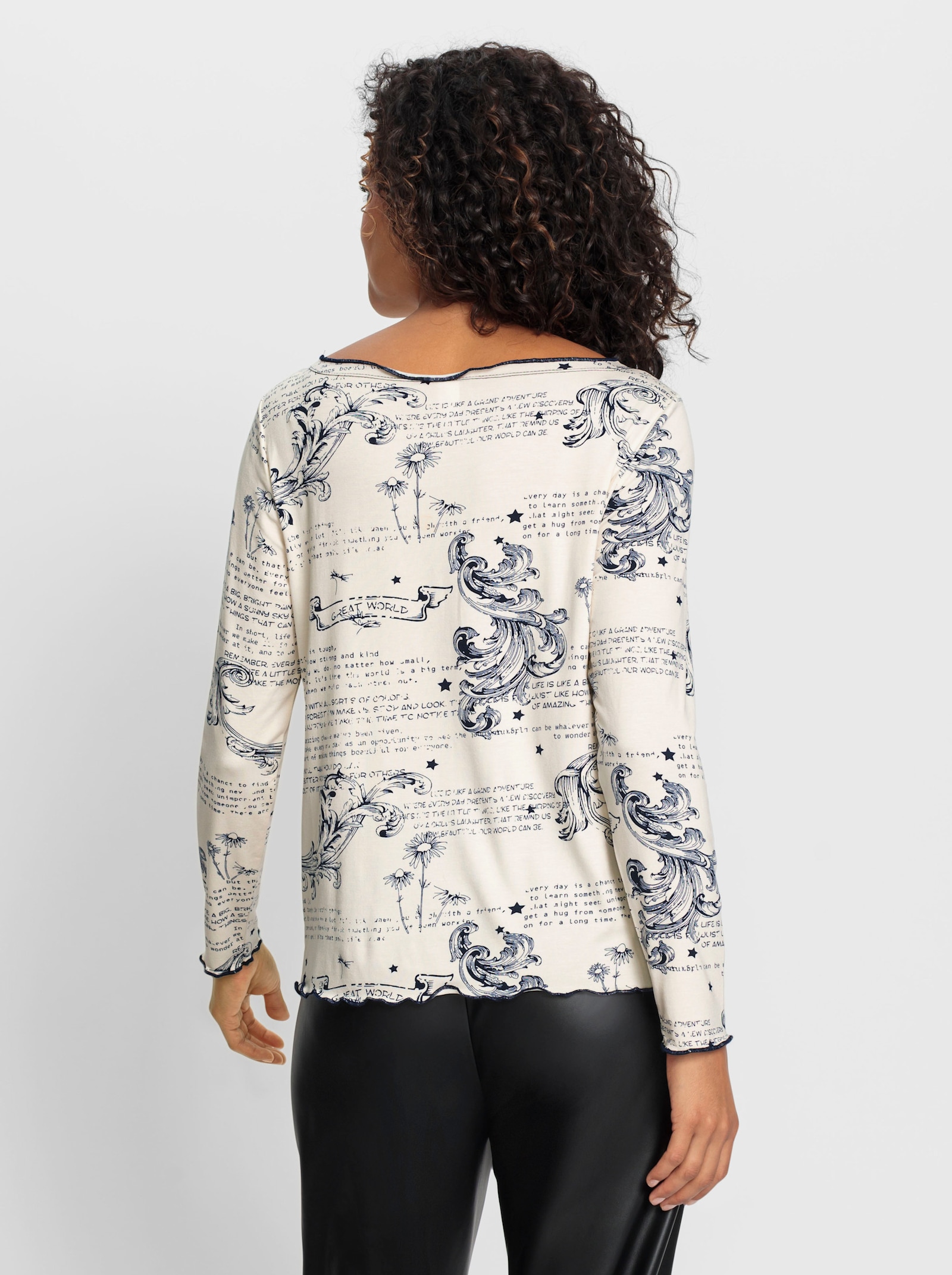 Langarmshirt mit Lettering-Print - champagner-marine-bedruckt