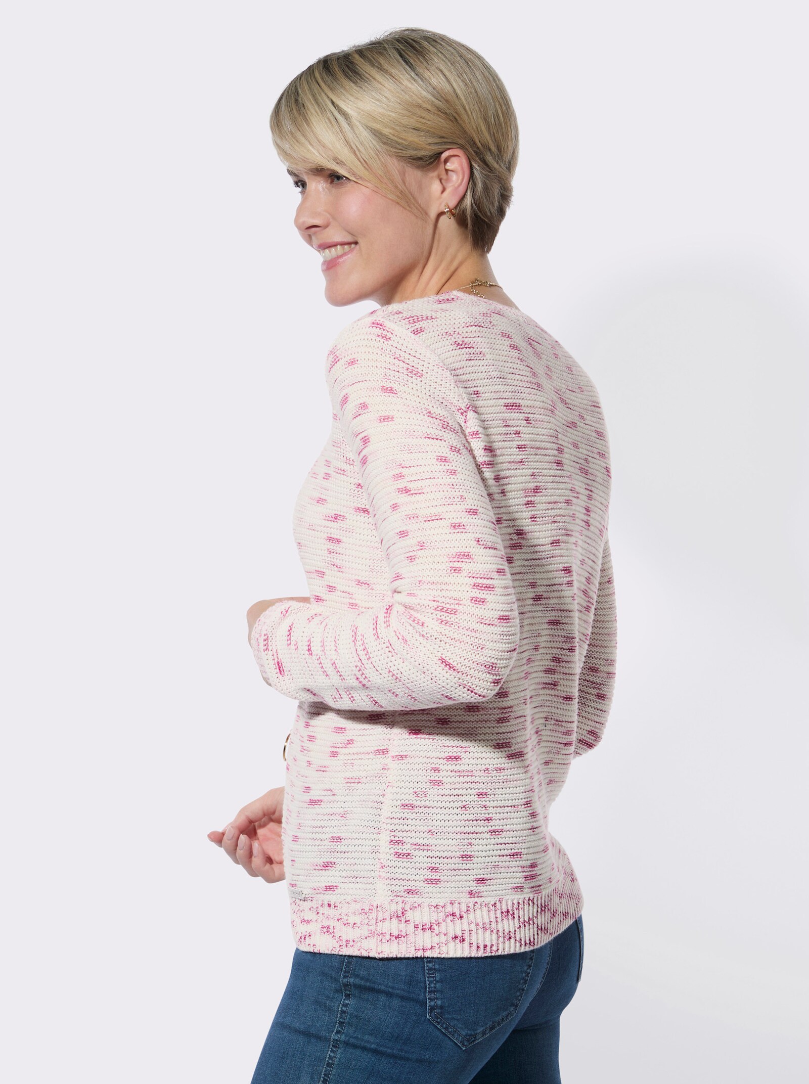 Rundhalspullover in Melange-Optik - erika-hellrosé-gemustert