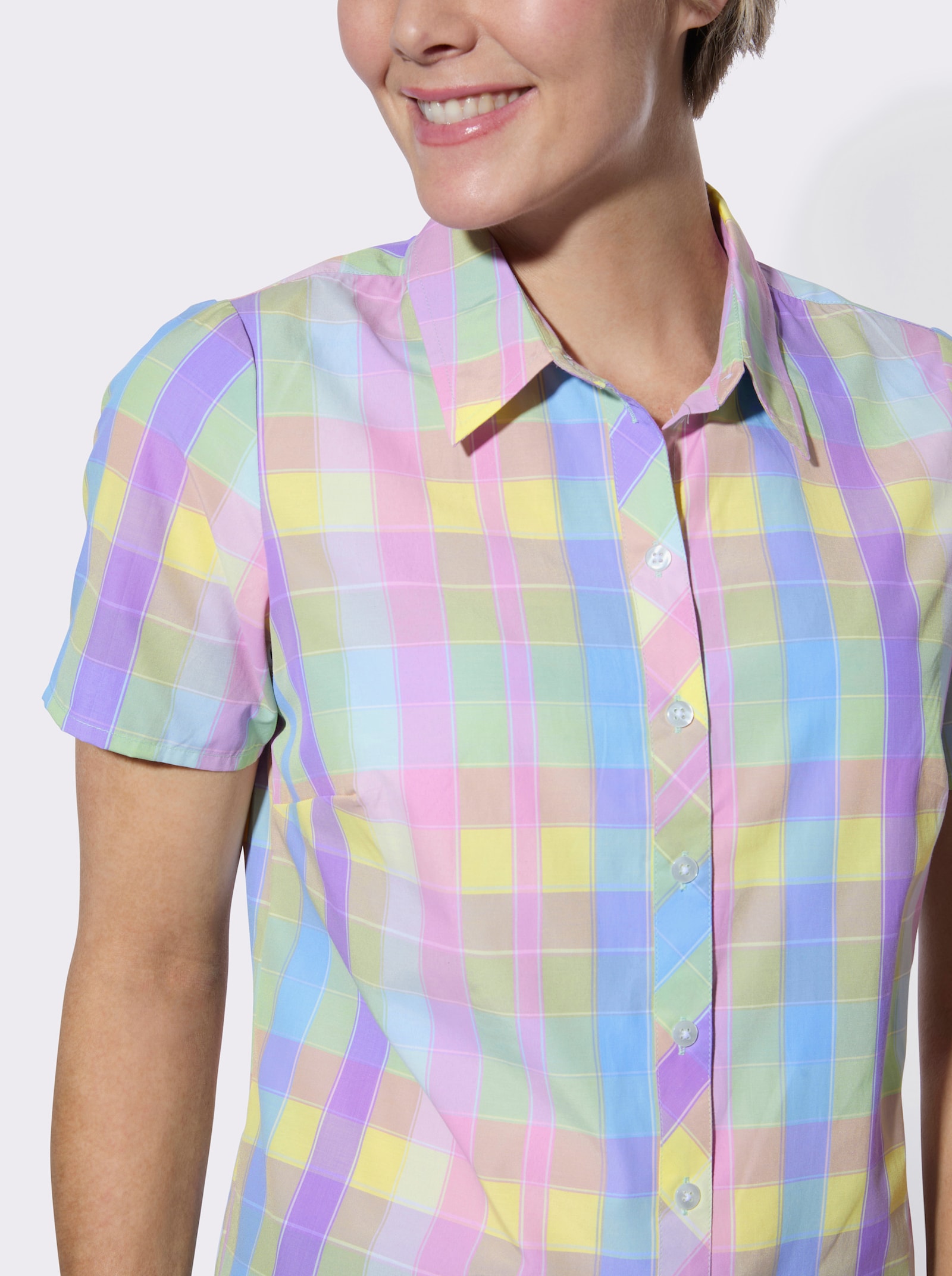 Karobluse mit Brustabnähern - orchidee-zitrone-kariert