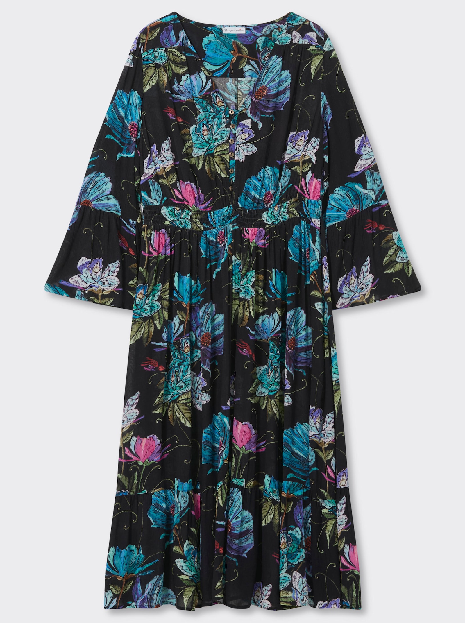 sheego by Joe Browns Volantkleid mit Blumenprint - schwarz-aubergine-gemustert