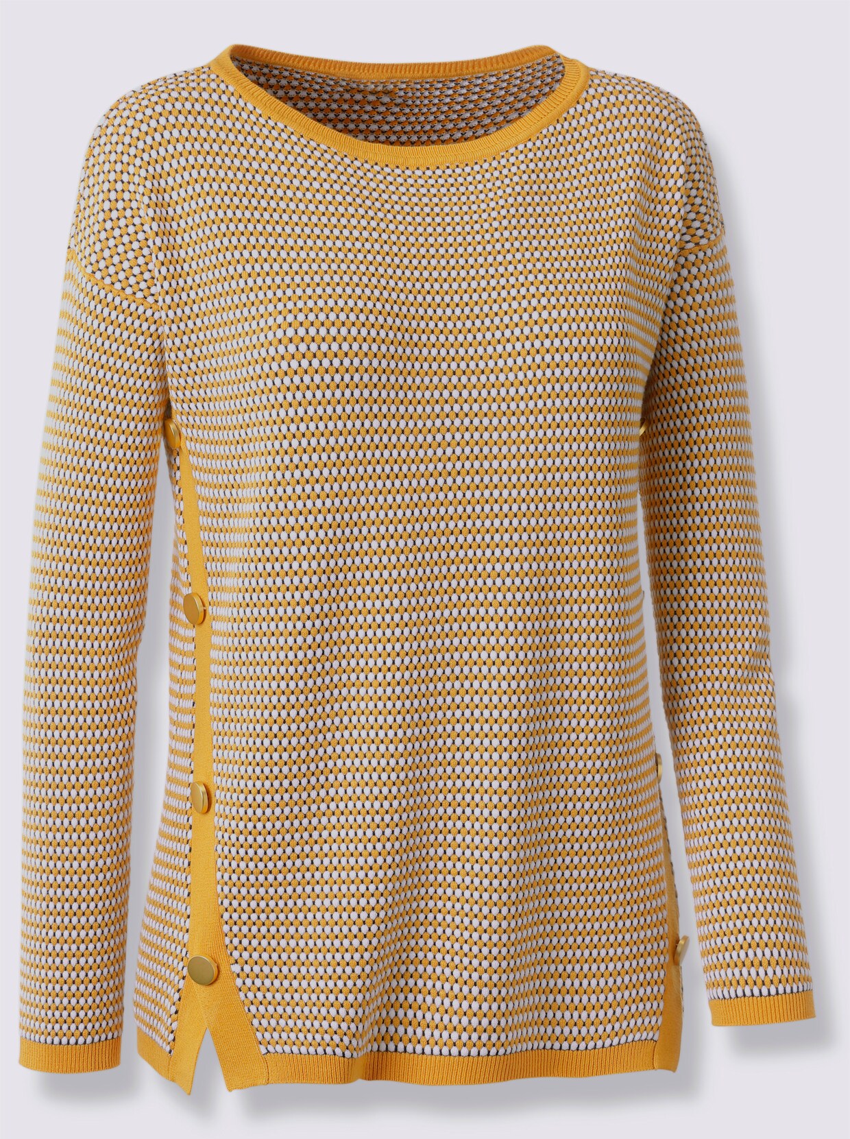 Strickpullover - ocker-weiß-gemustert