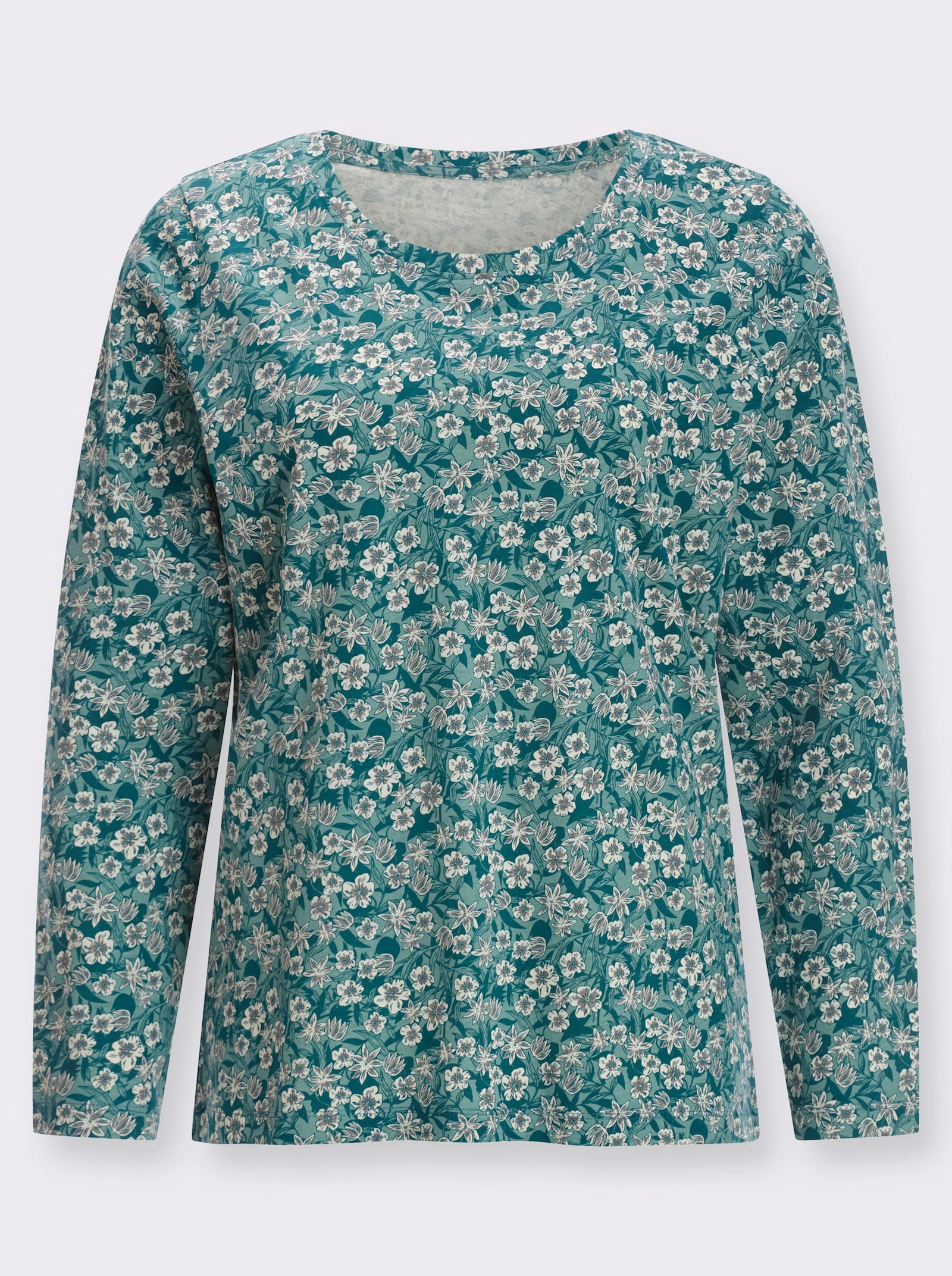 Tričko, dl.rukávy, kvet. potlač - Nefritovo-petrolejová potlač