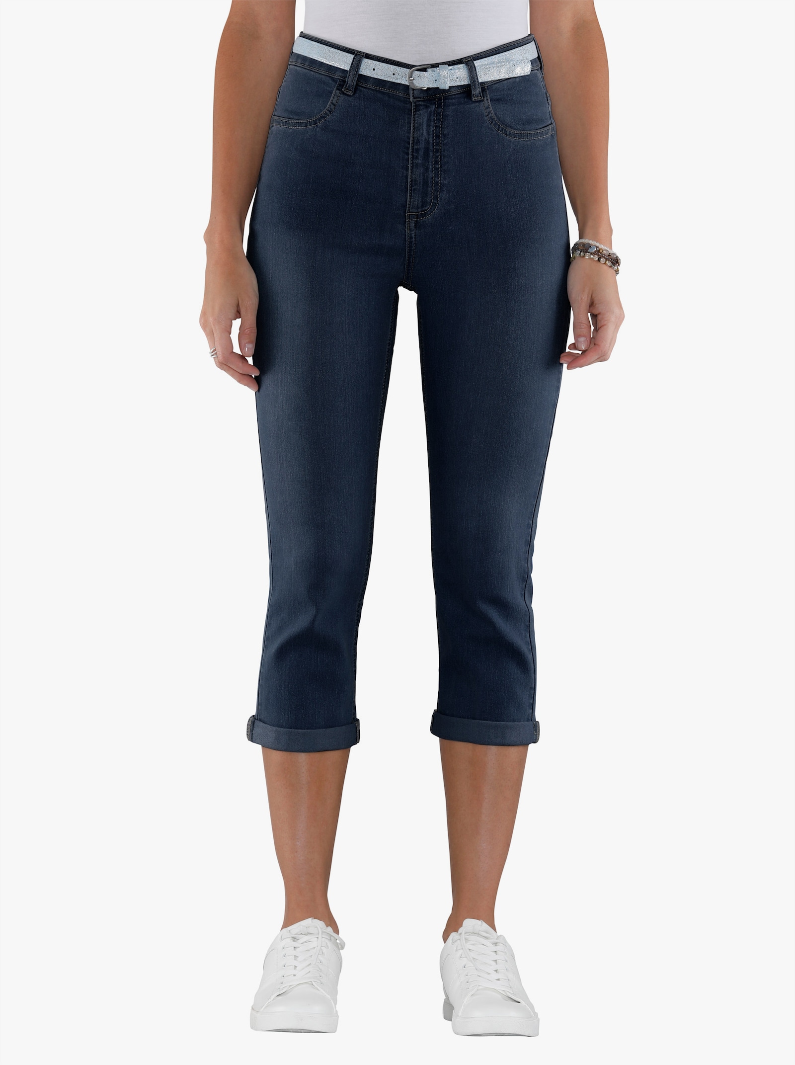 Capri-jeans inclusief glitterceintuur, stretchmateriaal - blue-stonewashed