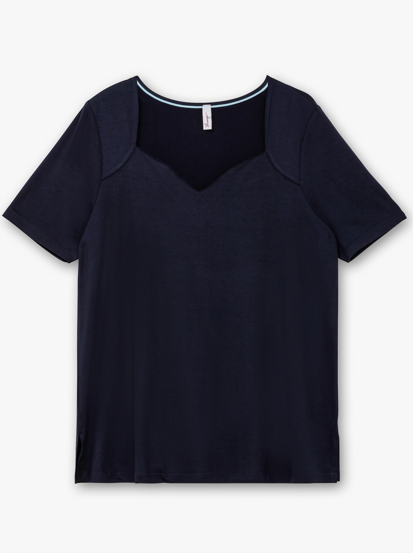 sheego T-Shirt mit herzförmigem Ausschnitt - tiefblau