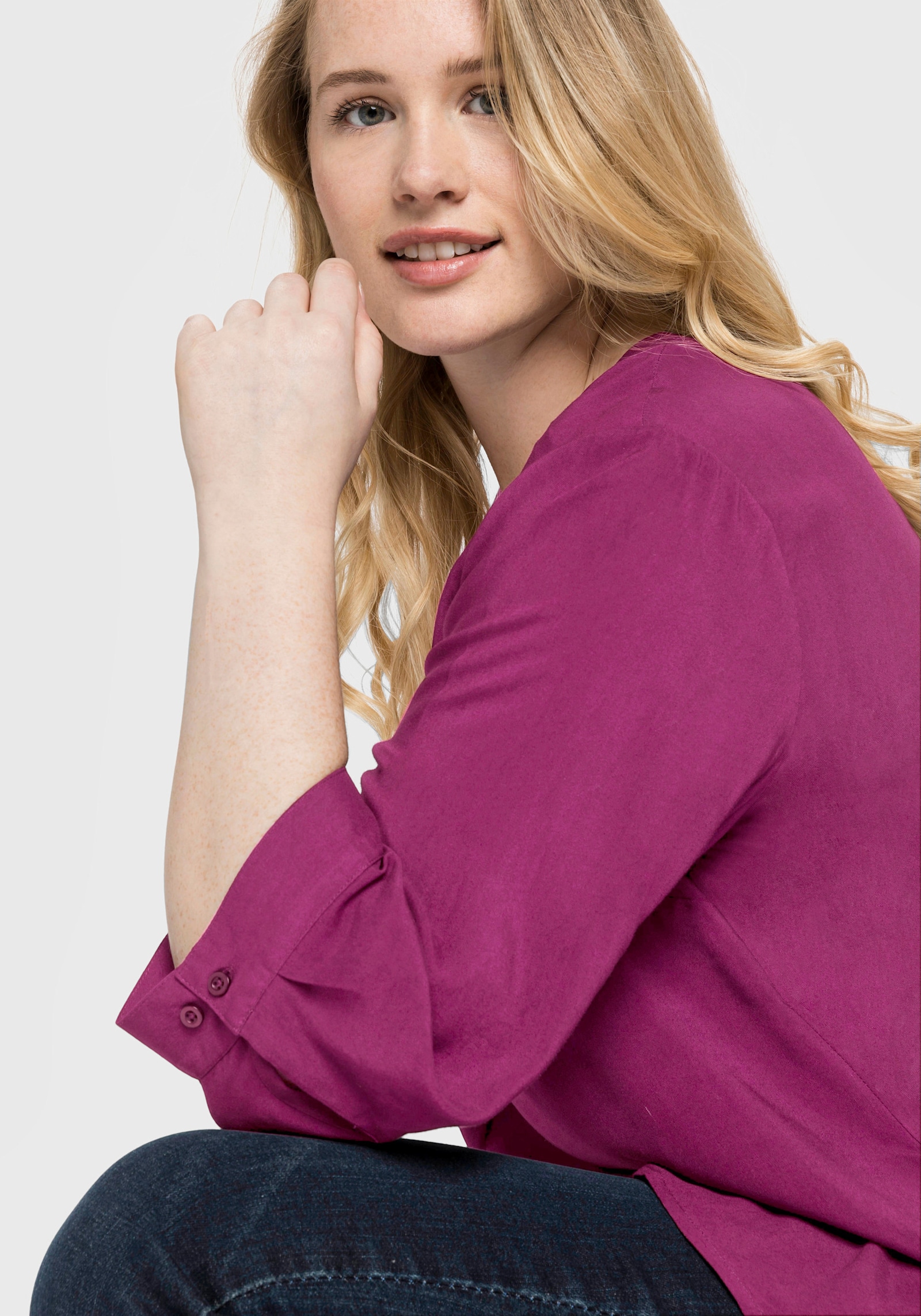 sheego Tunika mit dekorativer Falte - magenta