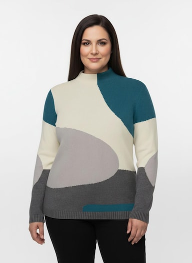 Oversize-Pullover mit Intarsien-Muster - champagner-aquapetrol-gemustert