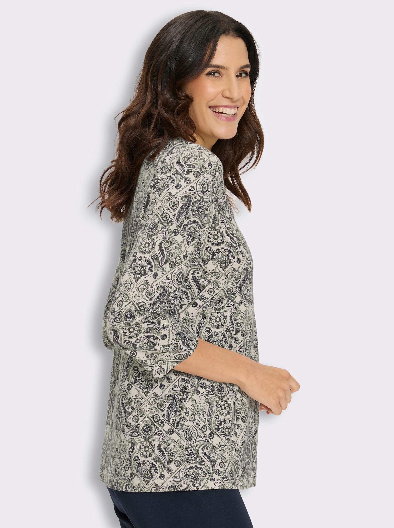 3/4-Arm-Shirt im Baumwoll-Modal-Mix - champagner-khaki-bedruckt