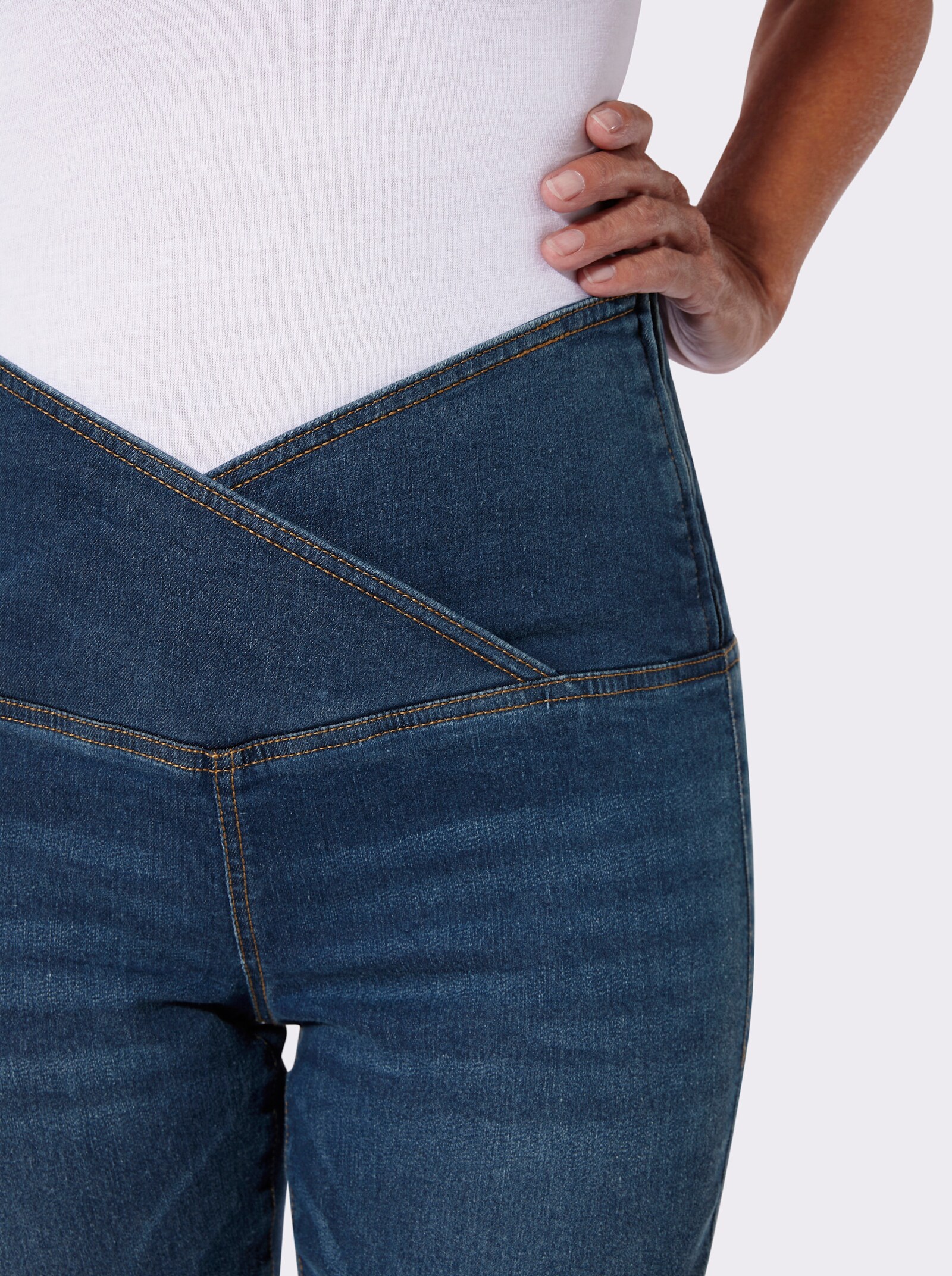 7/8-Jeans mit überlappendem Bund - blue-stone-washed