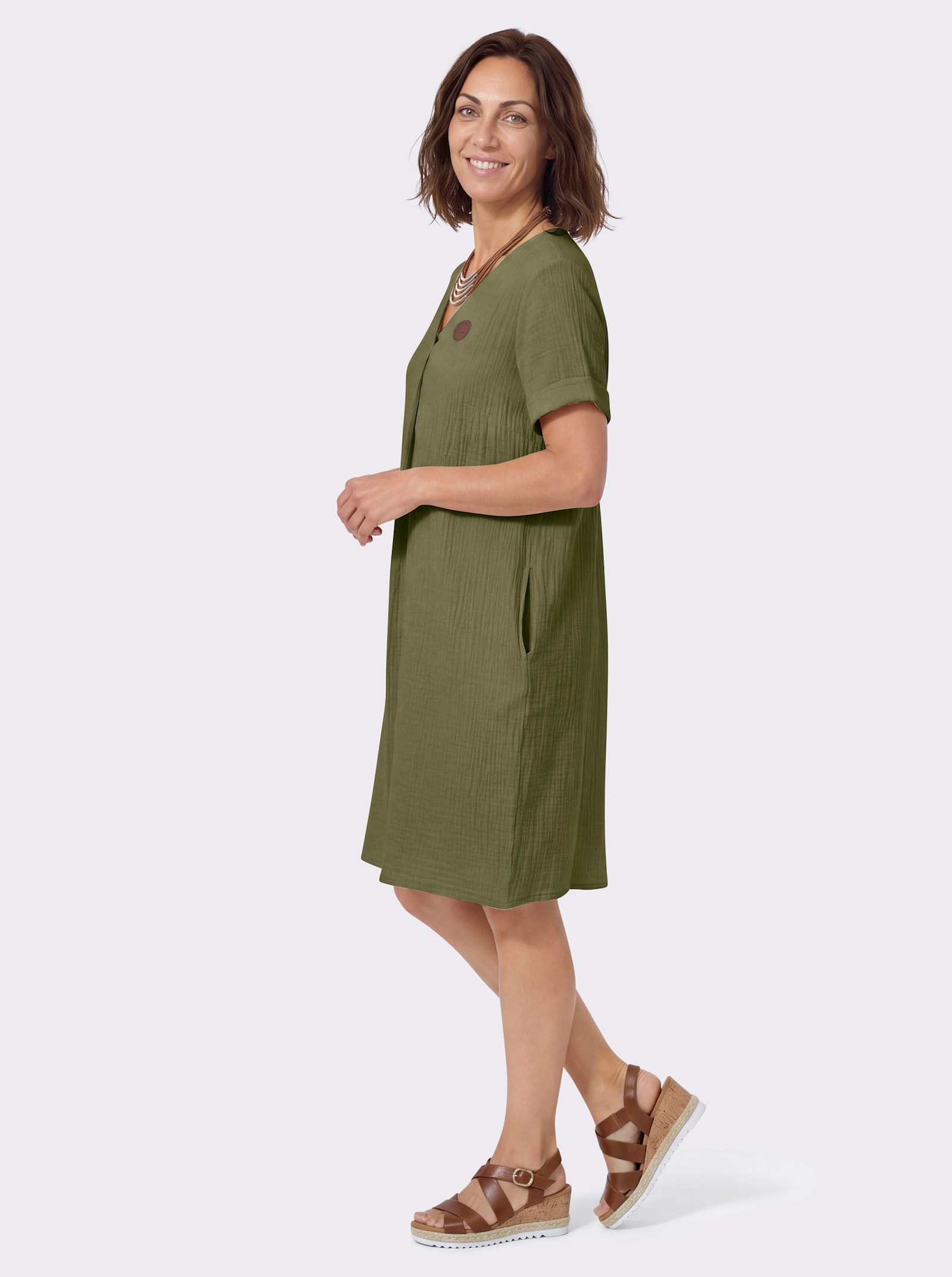 Webkleid in A-Form - oliv