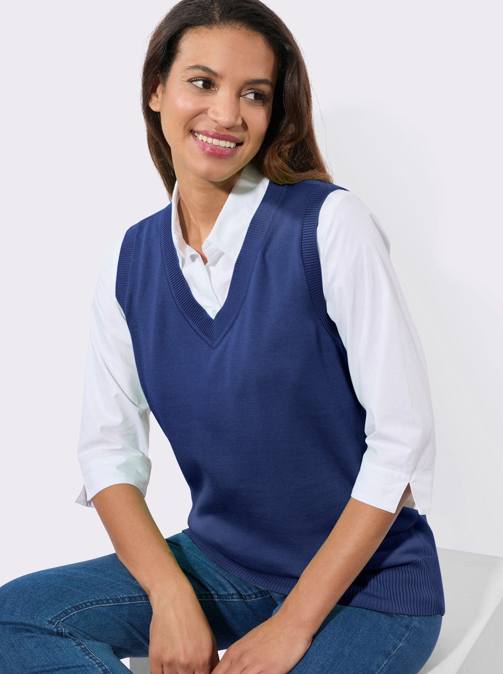 Pullunder mit gerippten Abschlüssen - royalblau