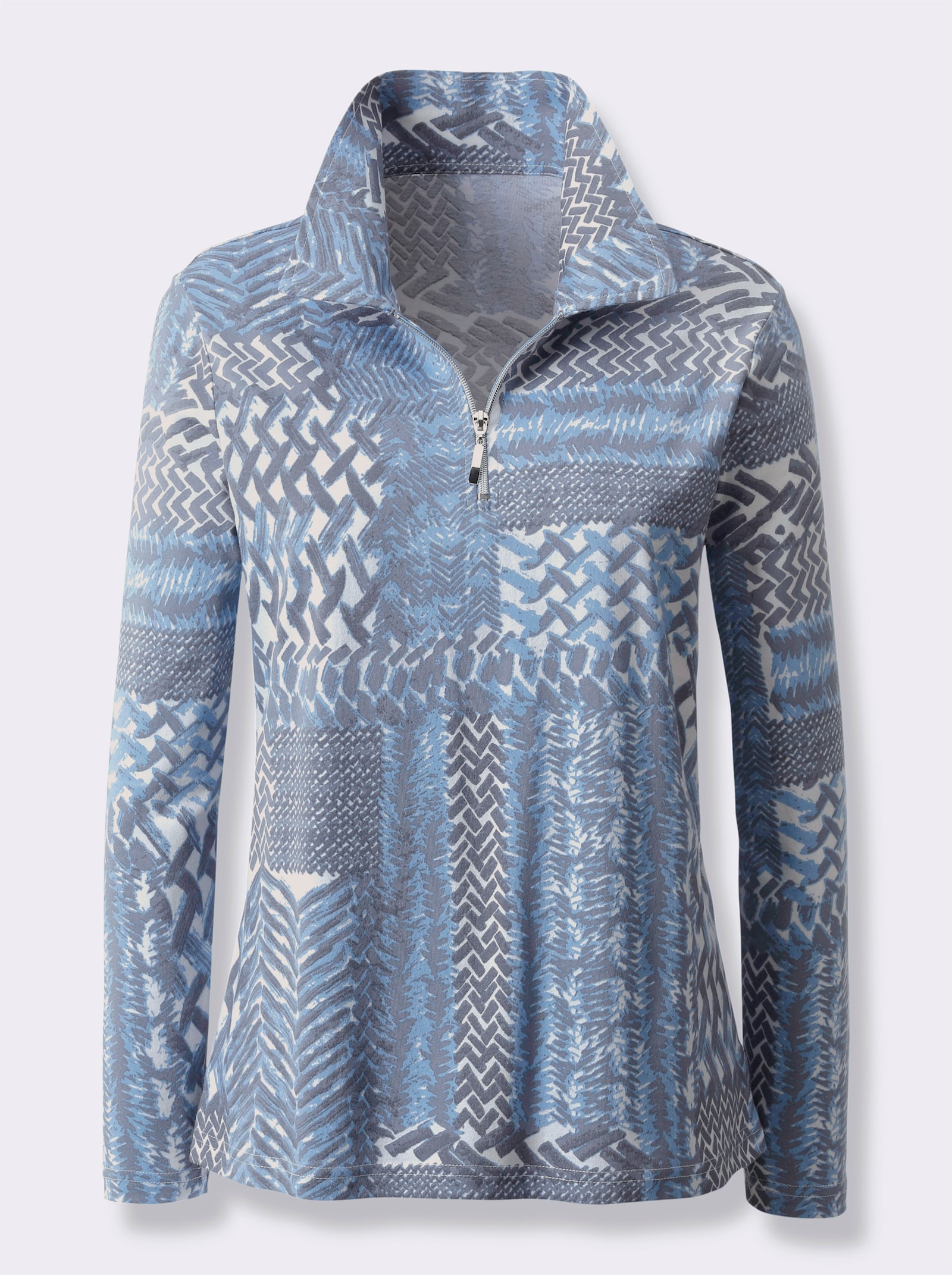 Langarmshirt im Muster-Mix - bleu-grau-bedruckt