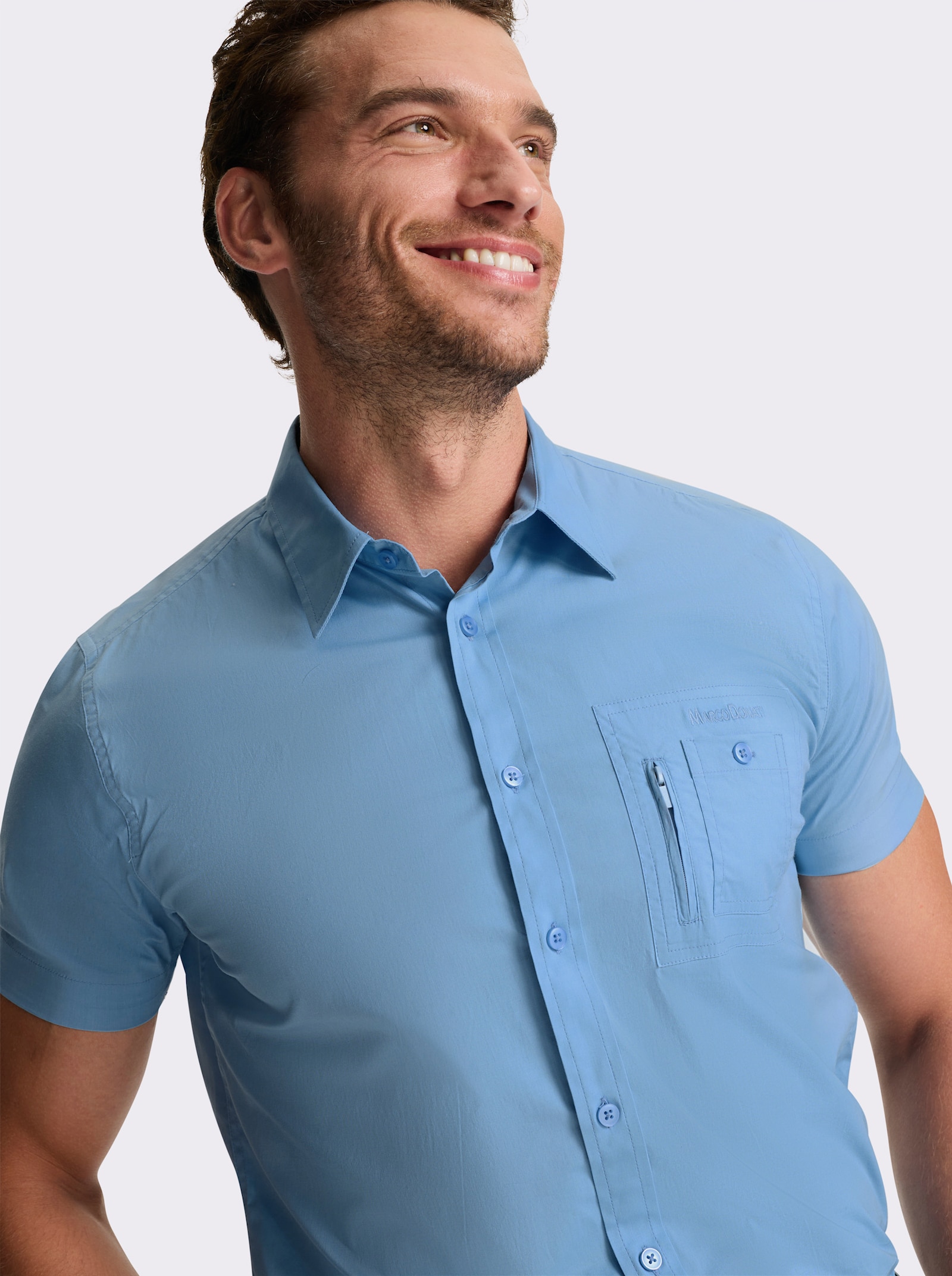 Marco Donati Kurzarmhemd mit Reißverschluss-Brusttasche - himmelblau