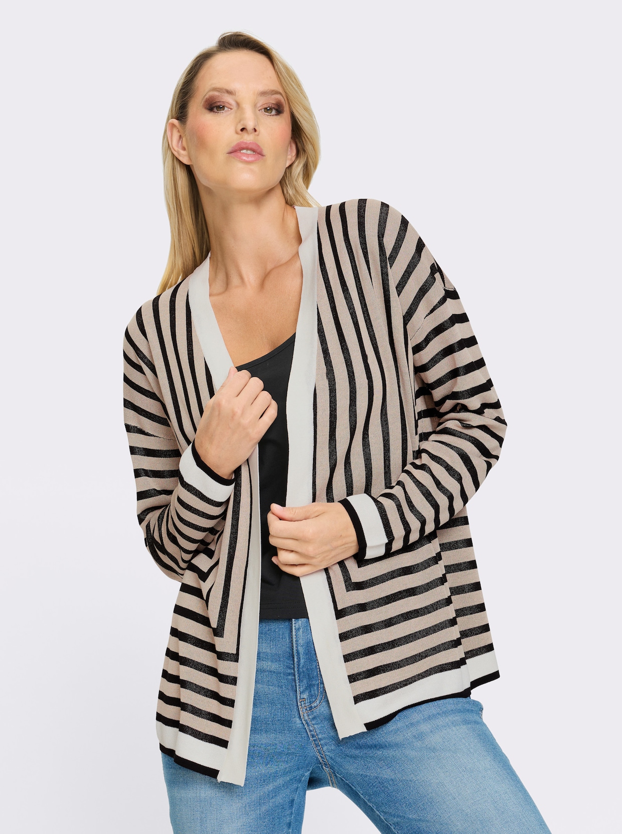 heine Fijn gebreid vest - ecru/beige gedessineerd