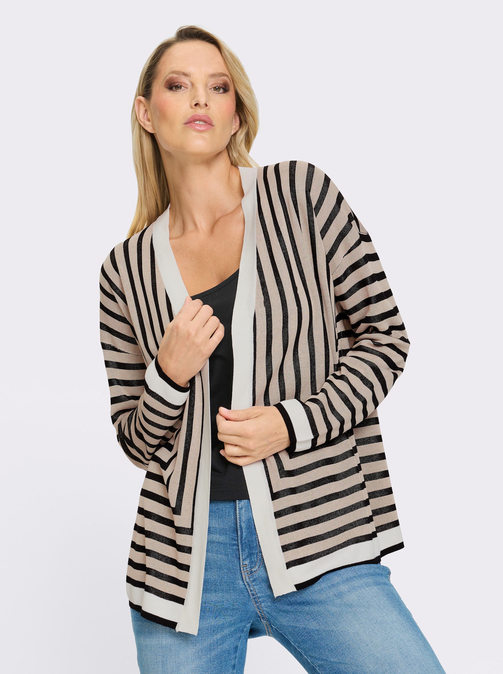 heine Feinstrickjacke mit grafischem Muster - ecru-beige-gemustert