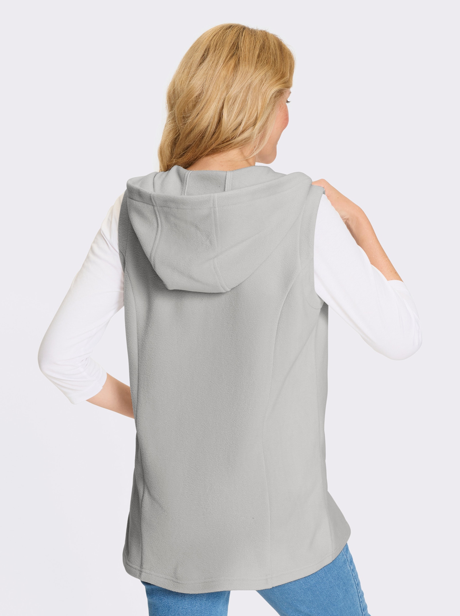 Fleeceväst med tvåvägsdragkedja - ljusgrå