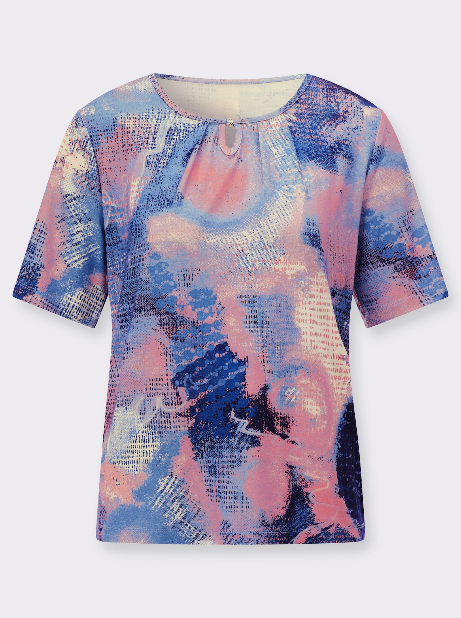 Shirt met ronde hals en siersteentjes - marine/flamingo bedrukt