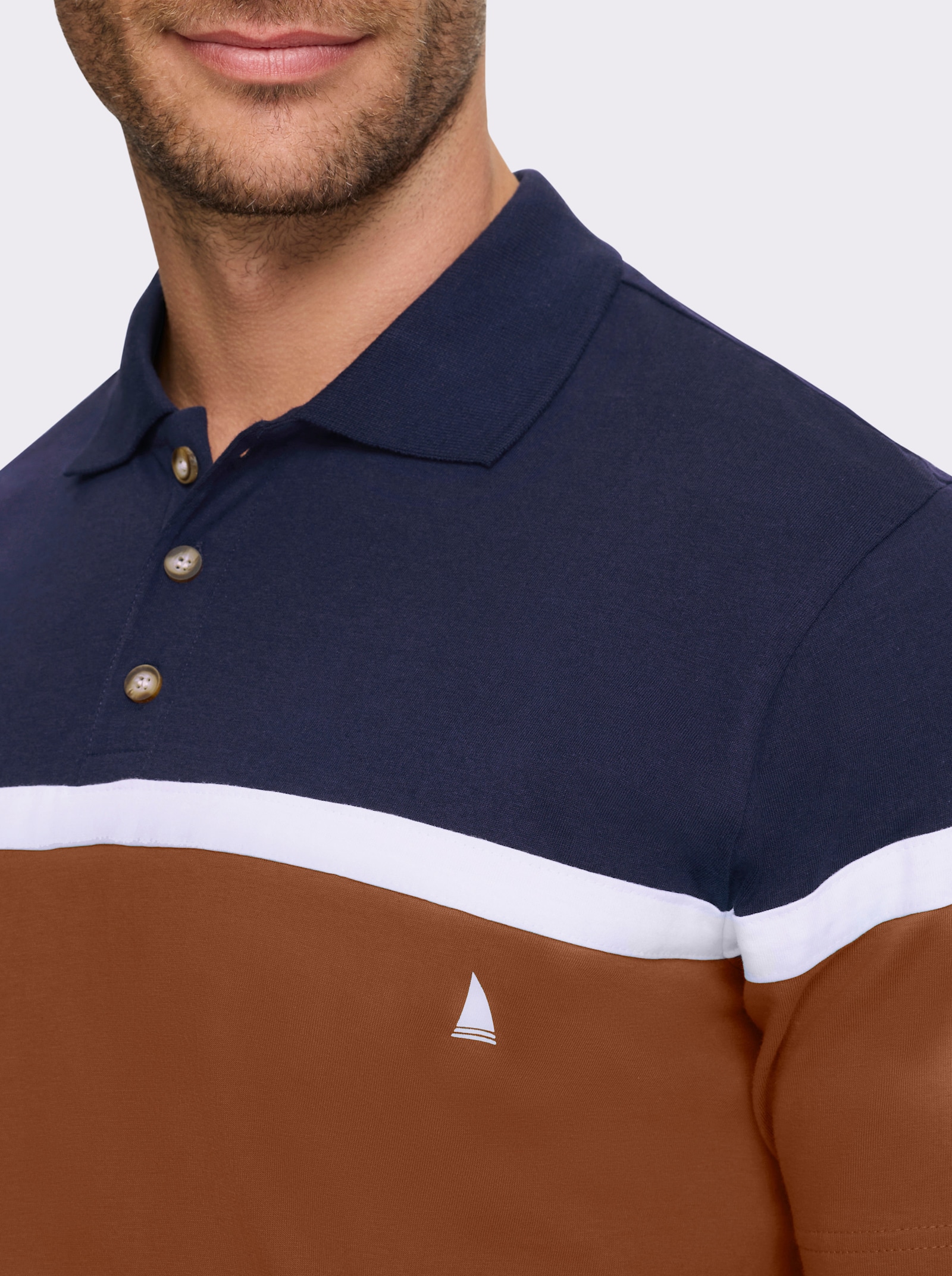 Catamaran Kurzarmshirt aus Baumwolle. Colour Blocking - marine-cognac