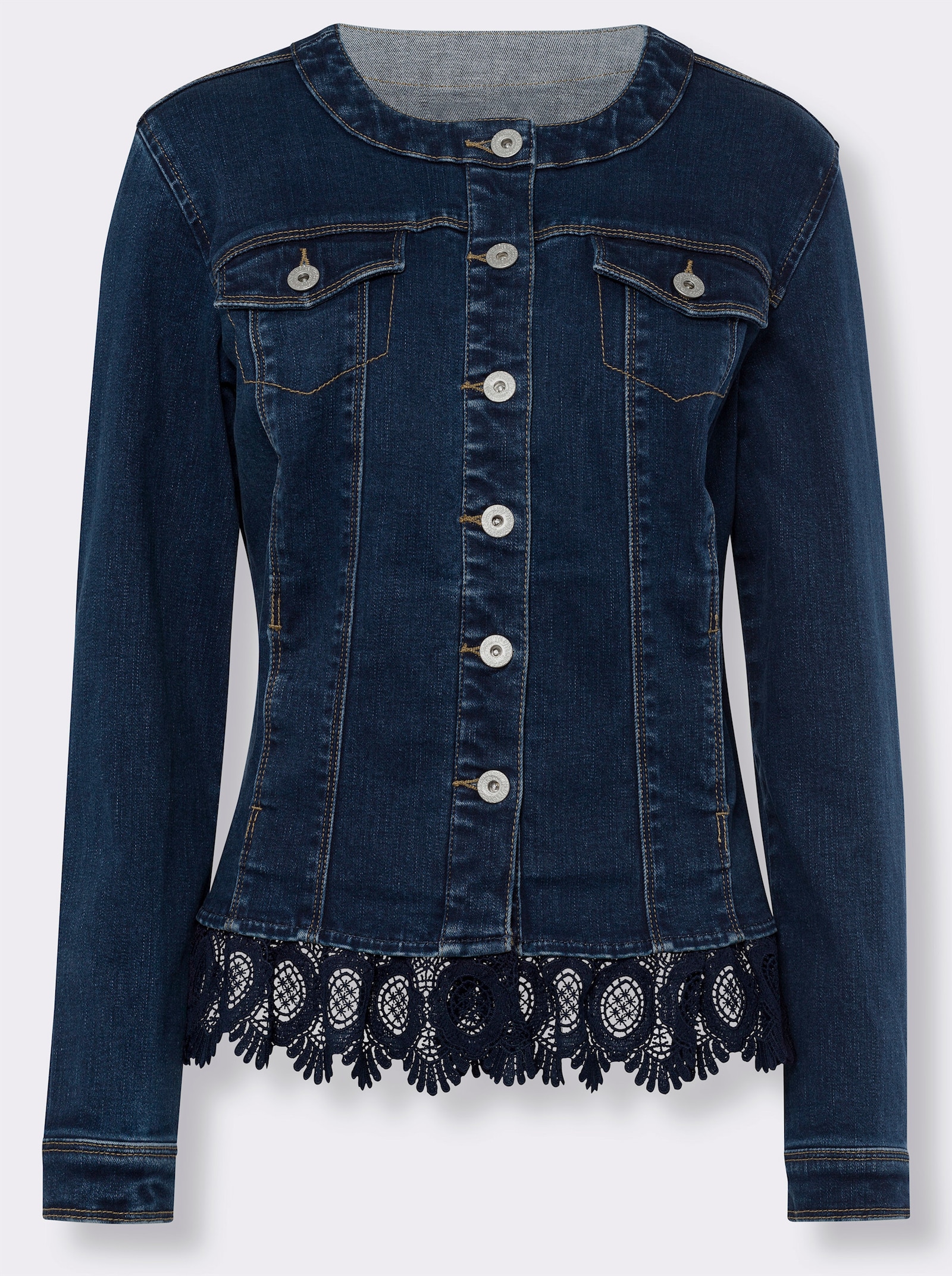 heine Jeansblazer mit Spitzenbordüre - blue-stone-washed