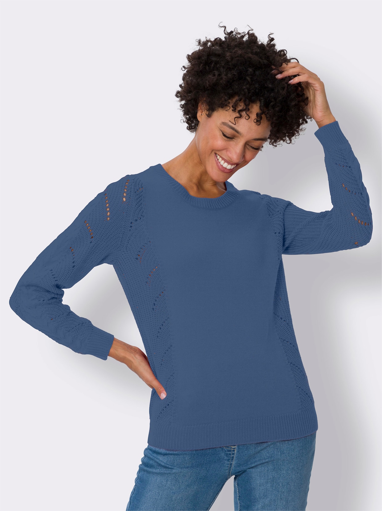 Langarm-Pullover - mittelblau