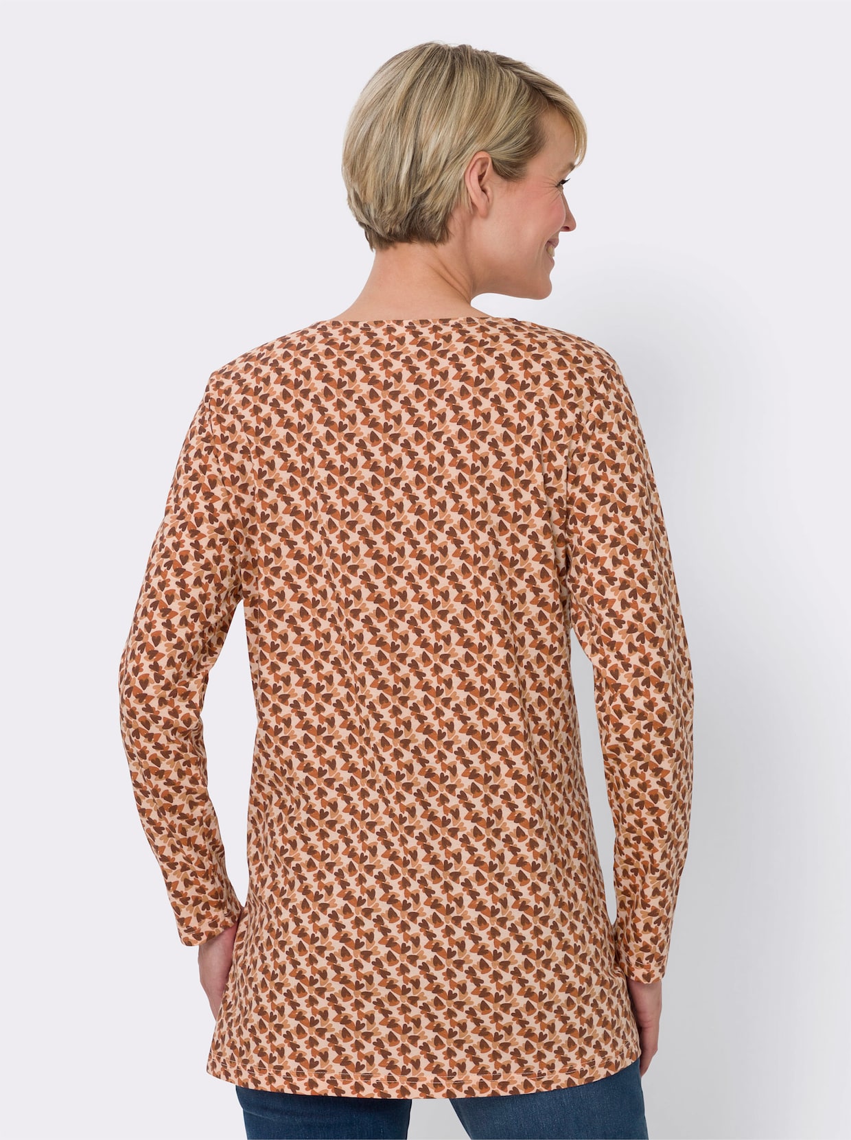 Lang shirt - apricot/roestrood bedrukt