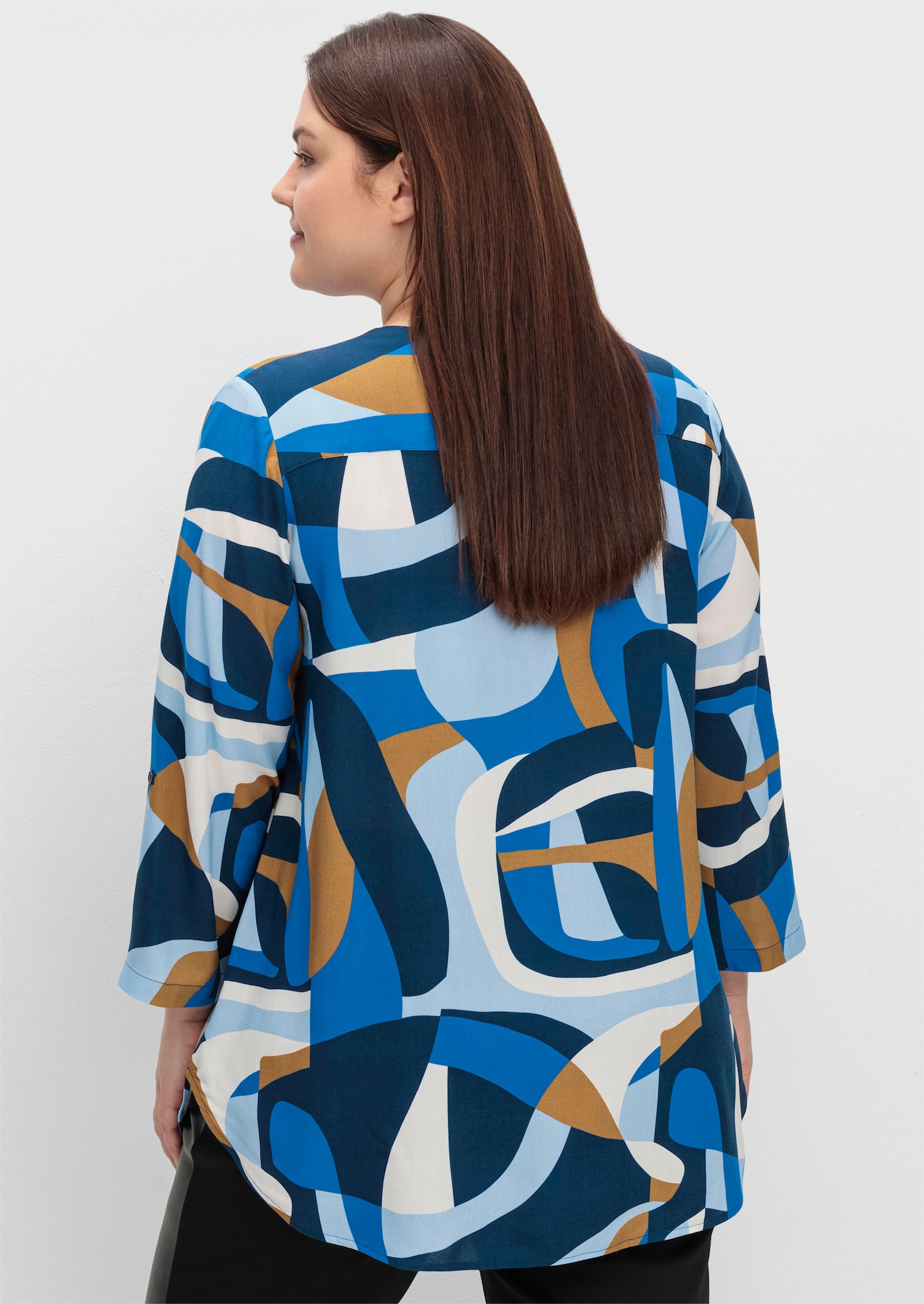 sheego Tuniek met opstroopbare mouwen - diepblauw gedessineerd