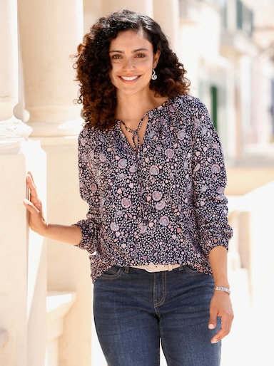 Tuniekblouse - marine/rozenhout geprint