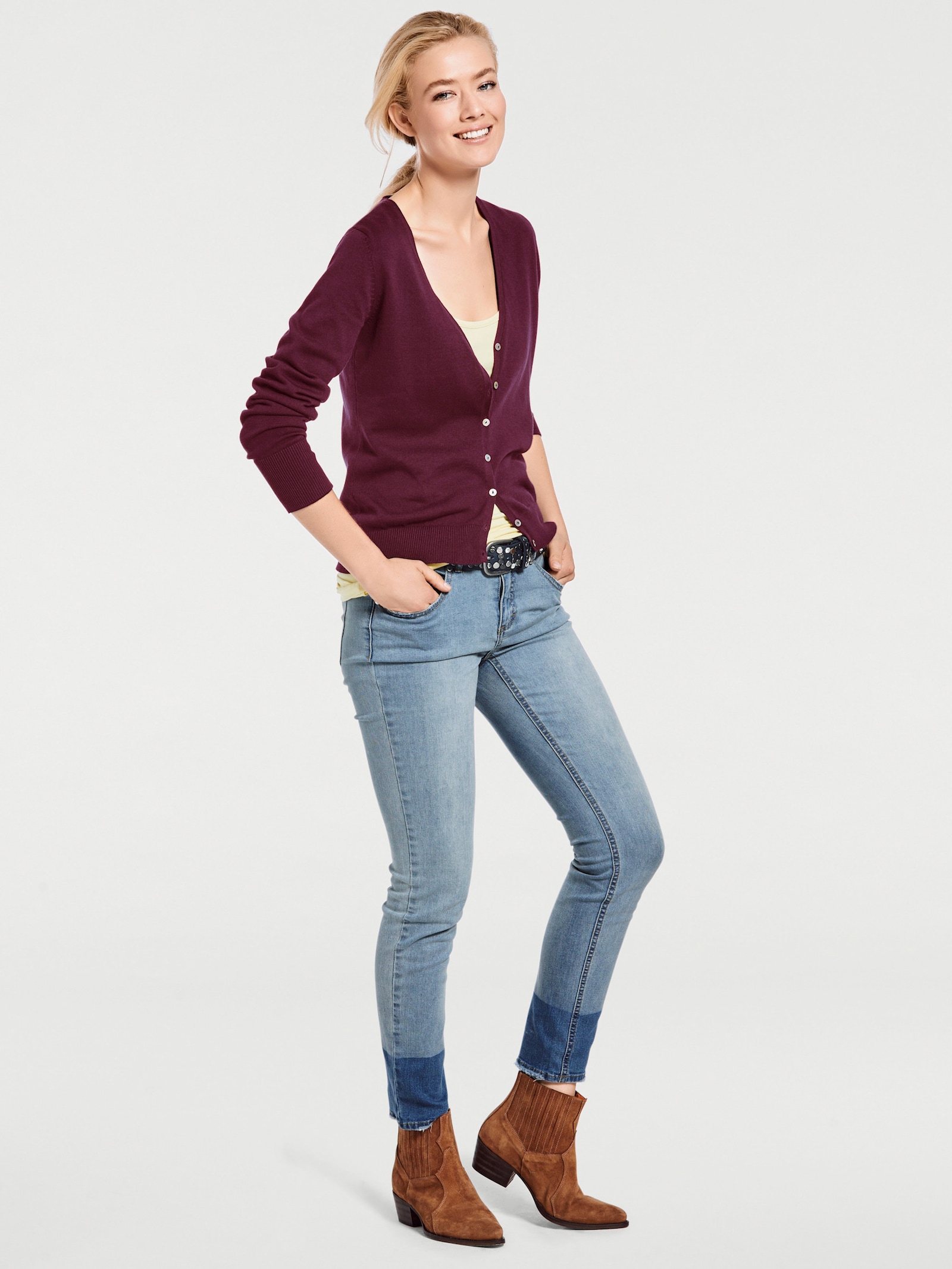 heine Feinstrickjacke im Cardigan-Style - bordeaux