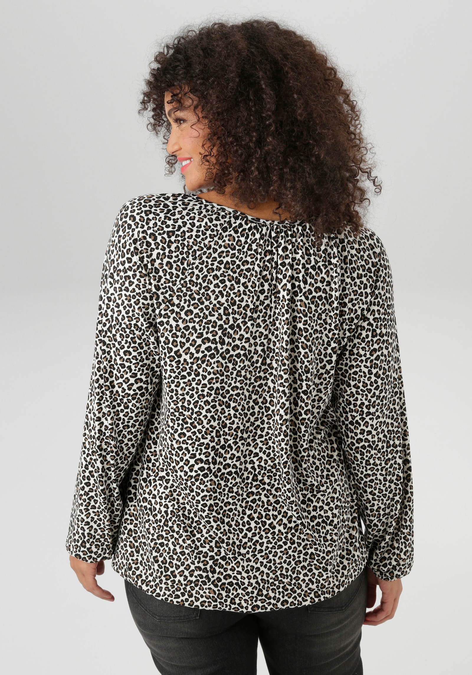 Aniston PLUS Langarmshirt - offwhite-schwarz-beige