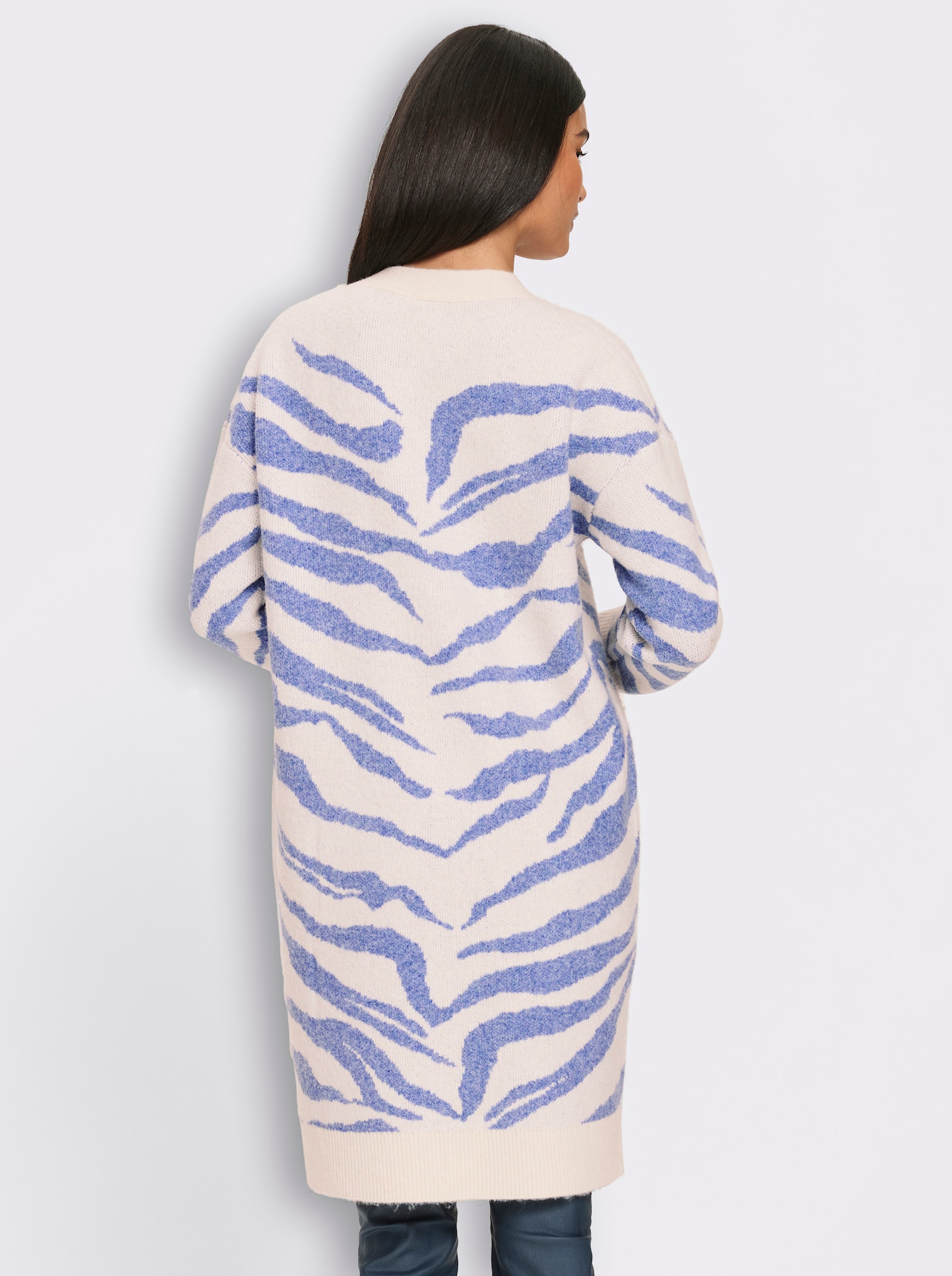 heine Vest van jacquard in zebralook - champagne/duivenblauw gedessineerd