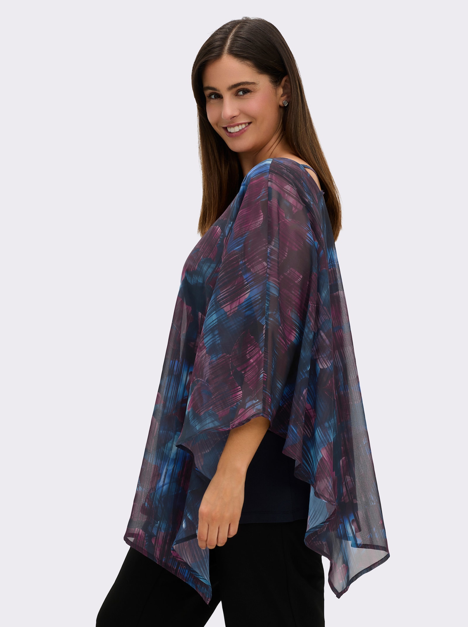 sheego Tunika in Cape-Optik, mit Jersey-Top - tiefblau-bedruckt