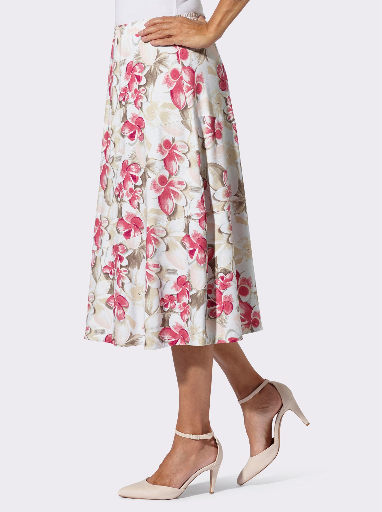 Bahnenrock im floralen Dessin - ecru-fuchsia-bedruckt
