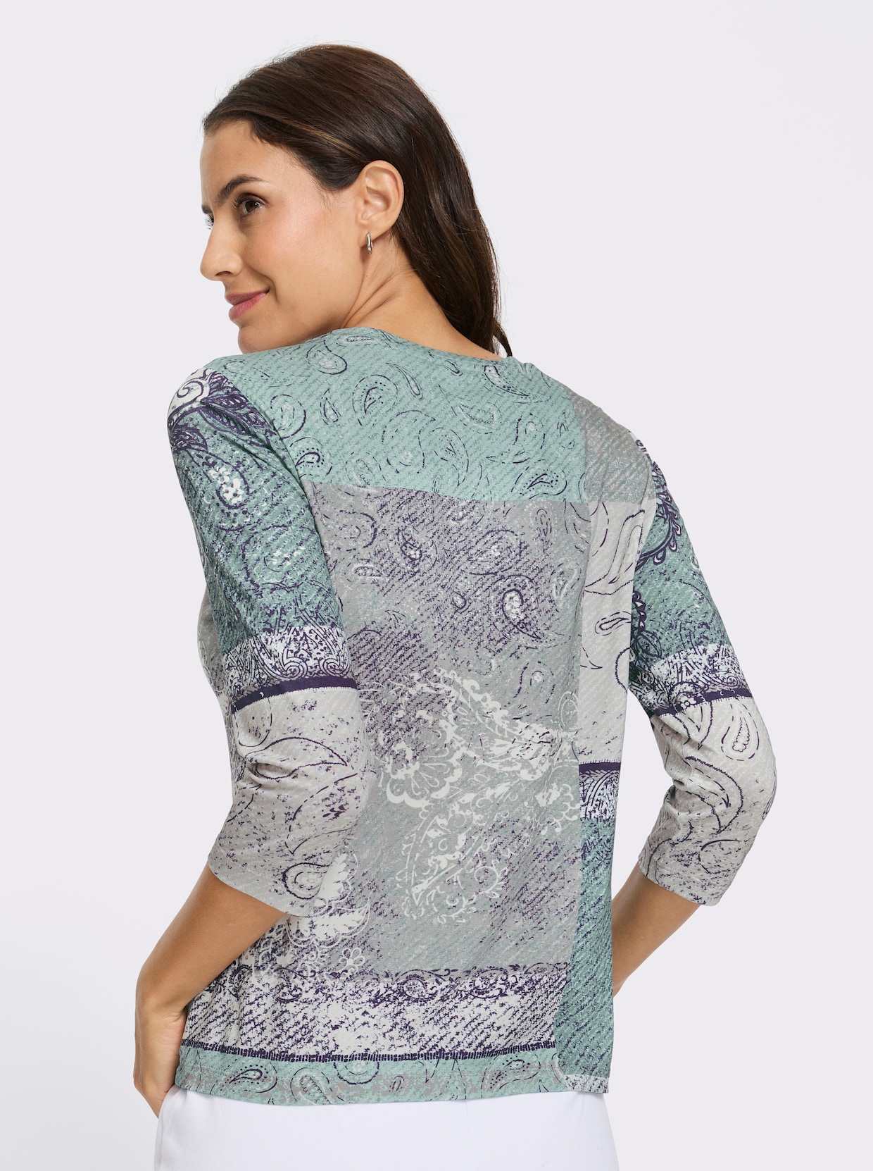 3/4-Arm-Shirt - kalkmint-weiß-bedruckt