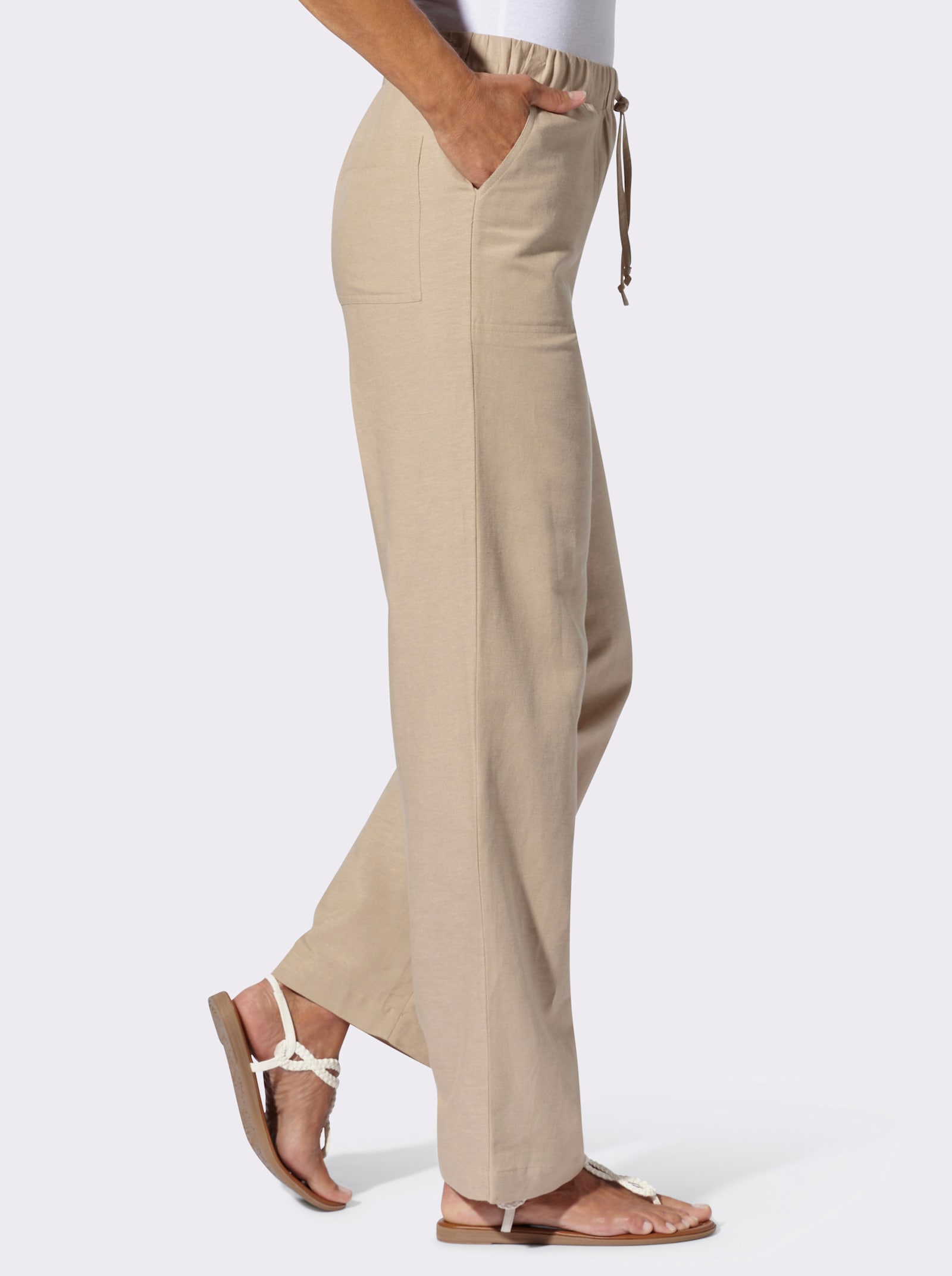 Comfortbroek met bindceintuur - beige