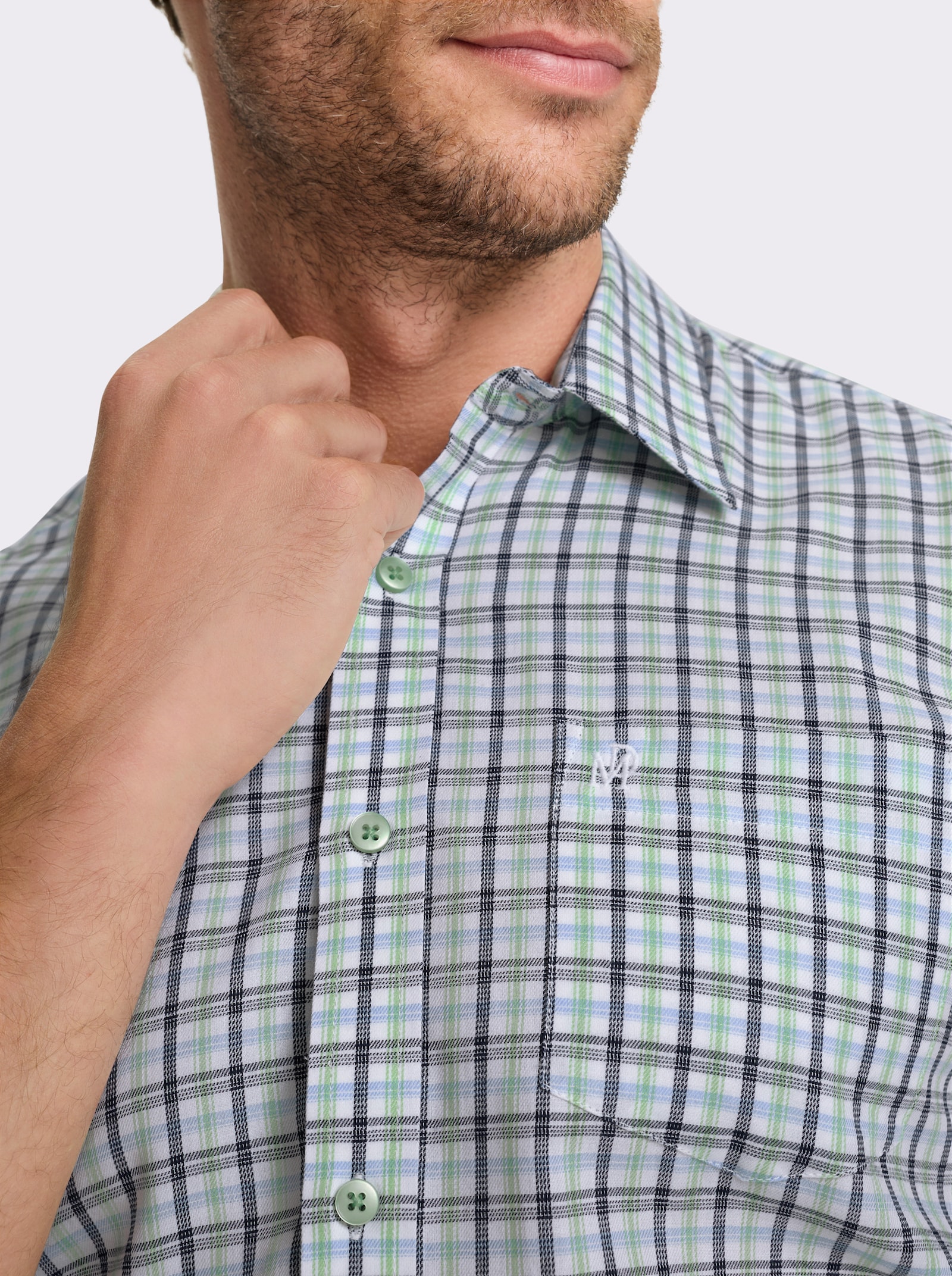 Marco Donati Kurzarmhemd , bügelfrei - marine-reseda-kariert