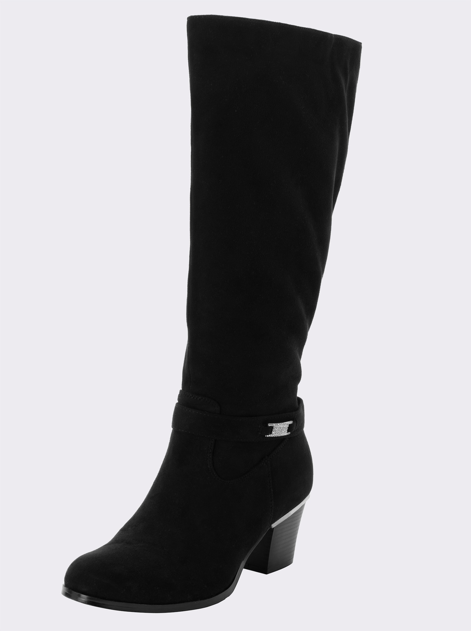 sheego Weitschaftstiefel in Wildleder-Optik - schwarz