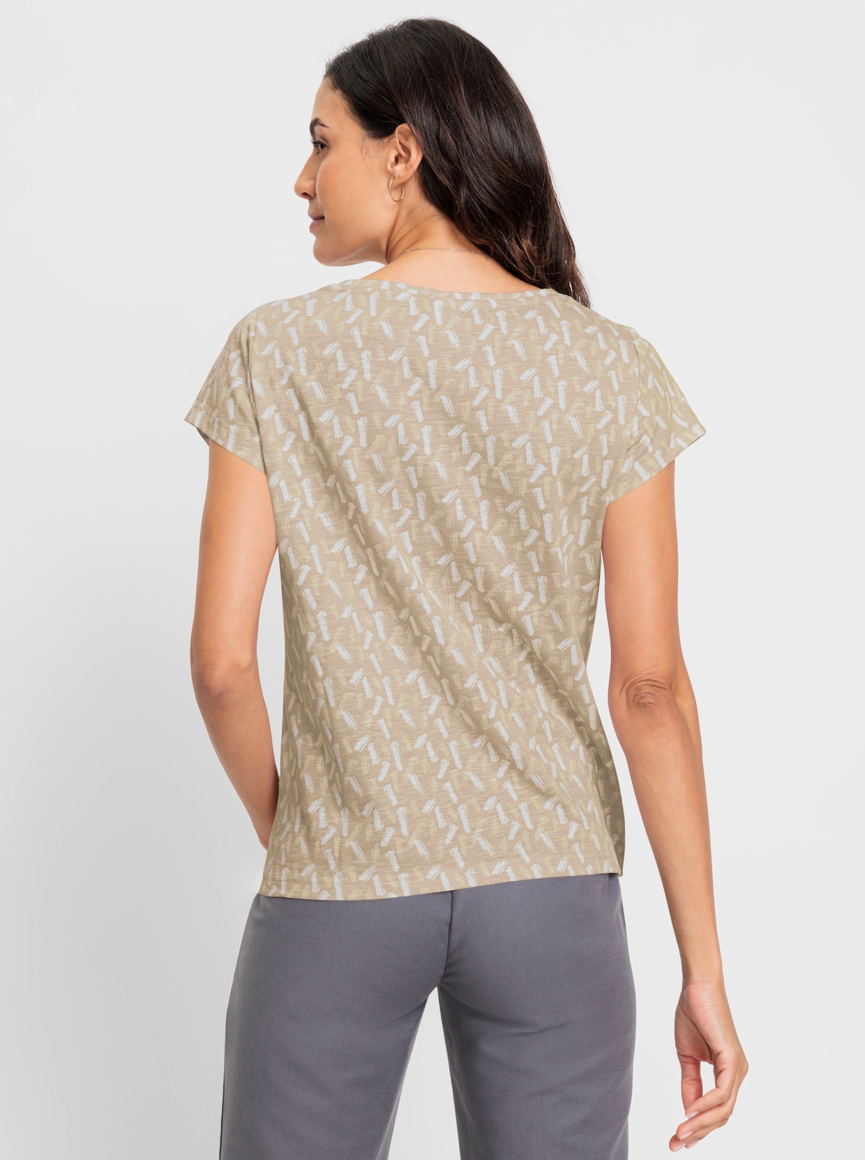 Rundhalsshirt - beige-ecru-bedruckt