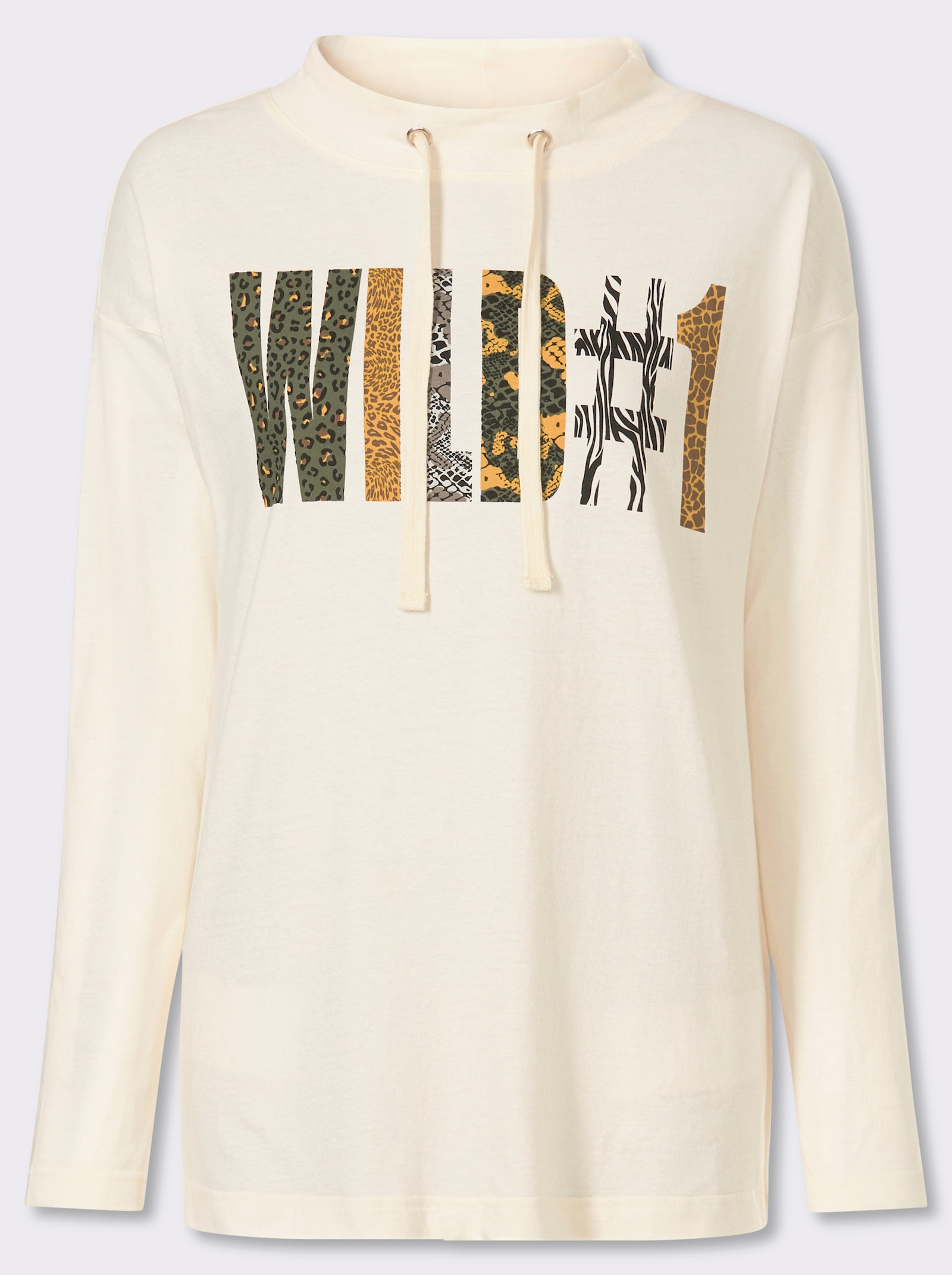 Stehkragenshirt mit platziertem Schriftzug - champagner-khaki-bedruckt