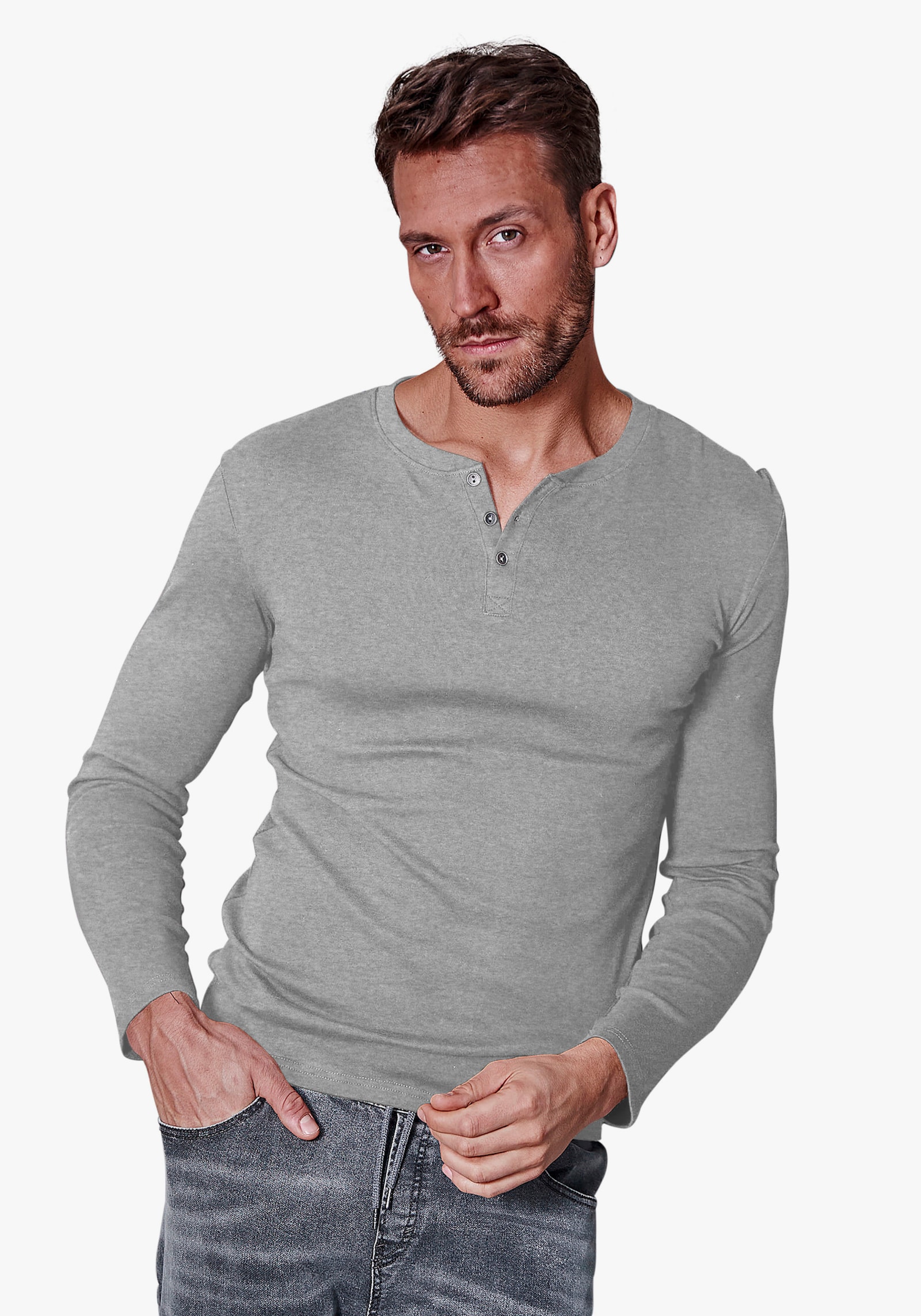 H.I.S Langarmshirt - grau-meliert